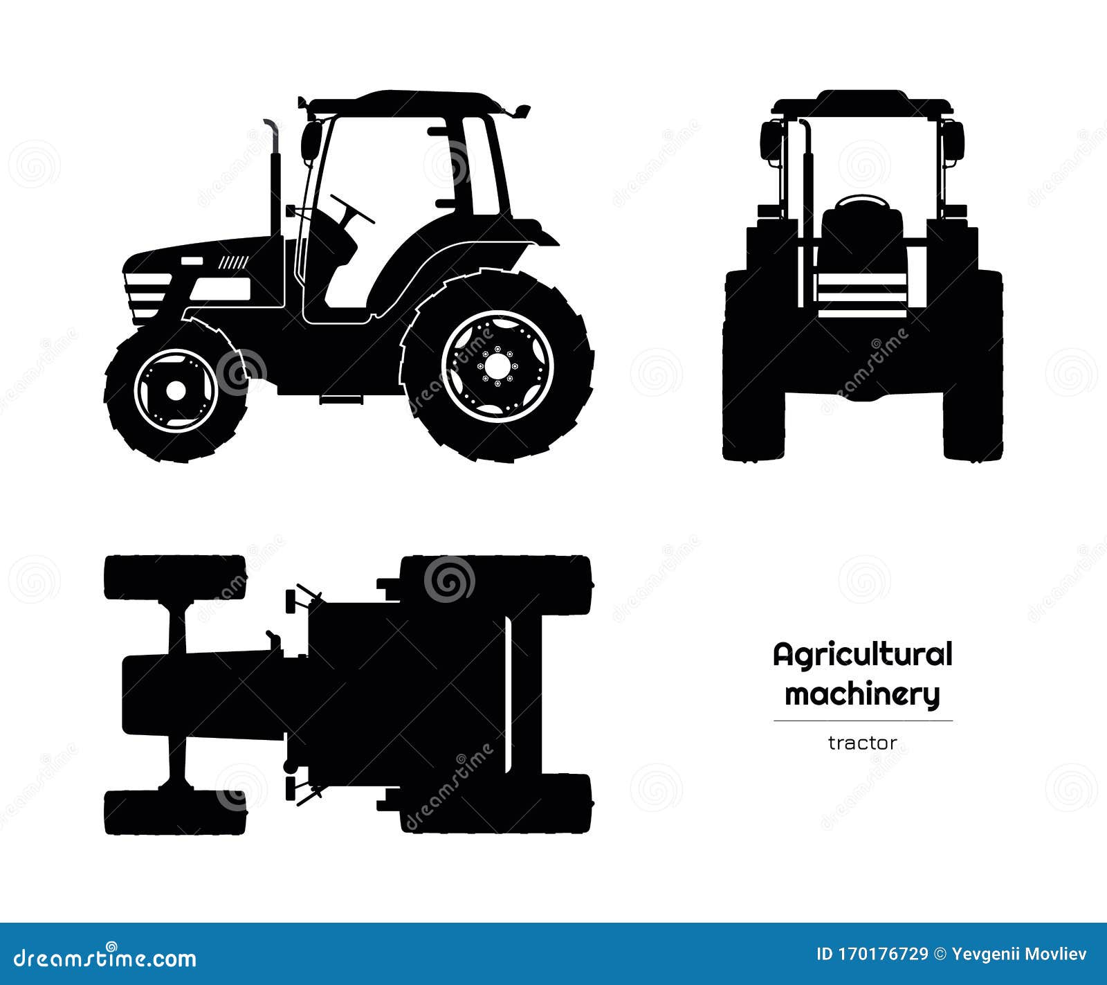 Desenho de trator agrícola de vista traseira como ilustração preta