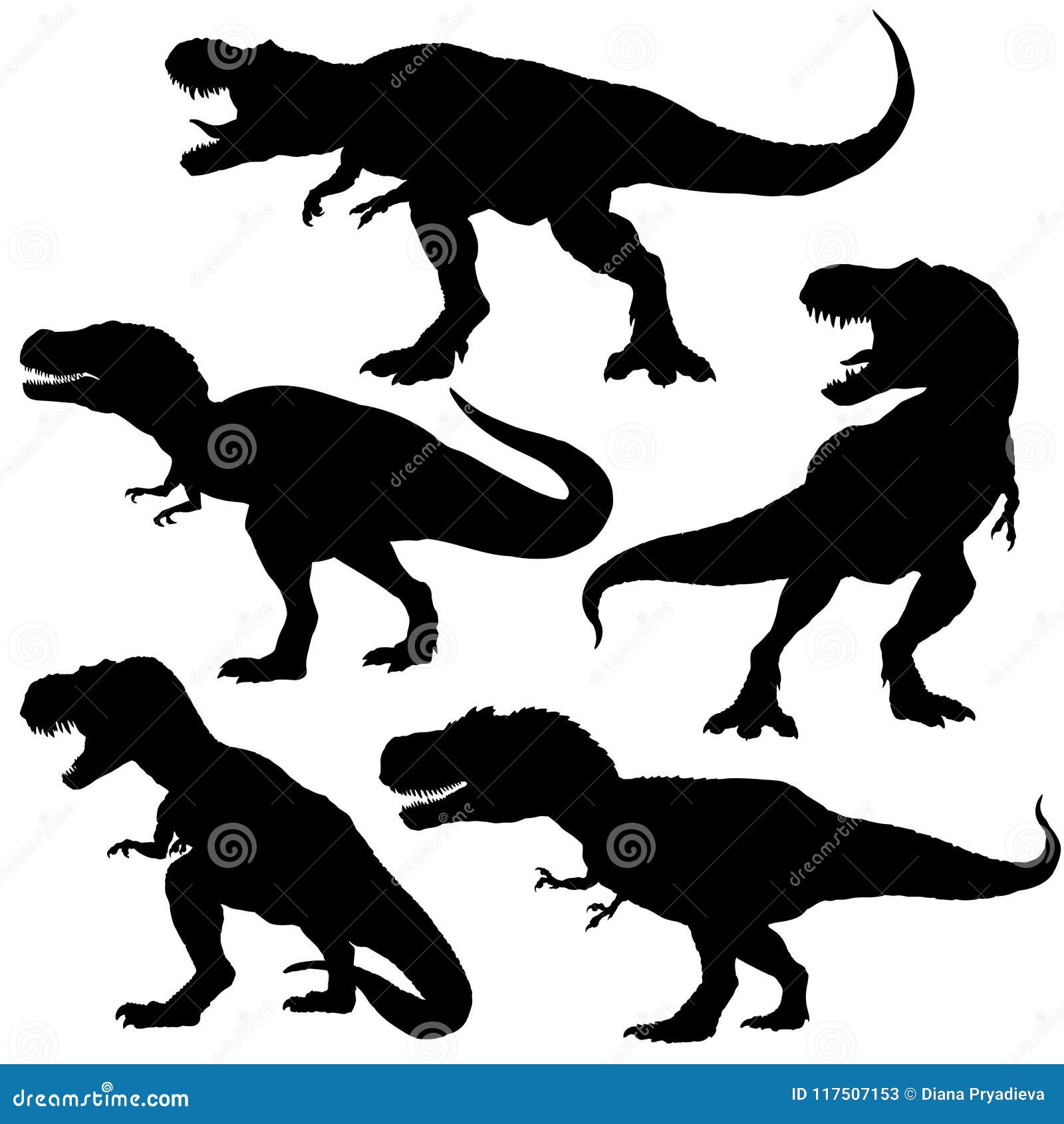 Ilustração da silhueta preto e branco do tyrannosaurus rex trex página para  colorir