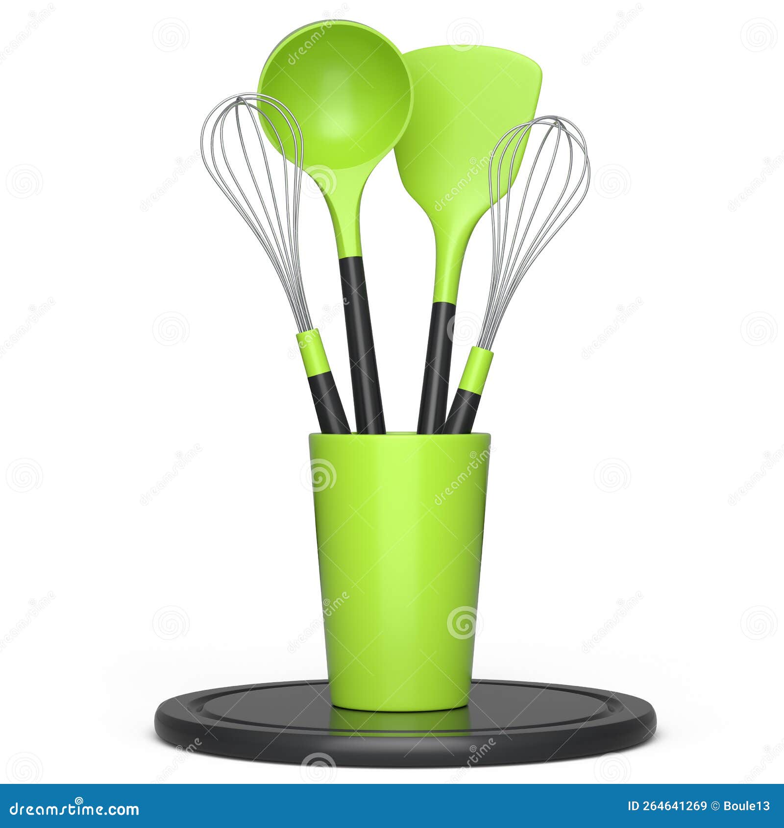 Silicon Kitchen Utensils, Tools and Equipment in Holder on White