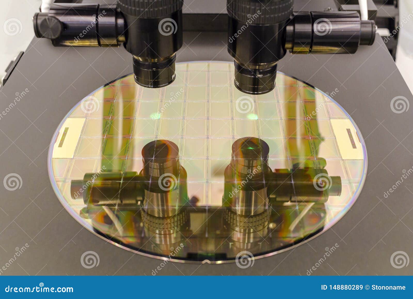 Silicon Wafer on Machine Process Examining in Microscope Stock Image Image of chip, modern