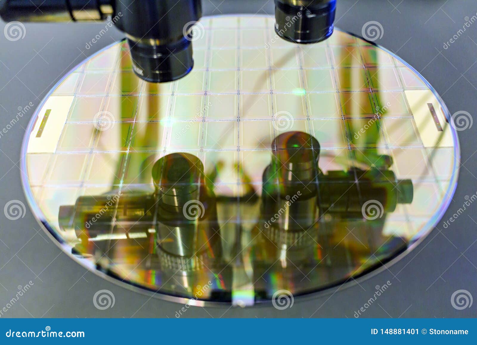 Silicon Wafer on Machine Process Examining in Microscope Stock Image Image of white, digital