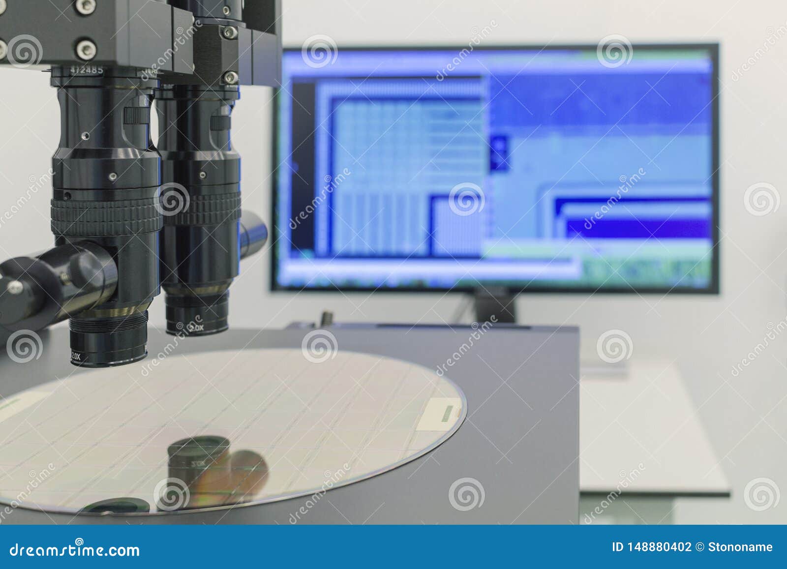Silicon Wafer on Machine Process Examining in Microscope Stock Photo Image of clean, wafer