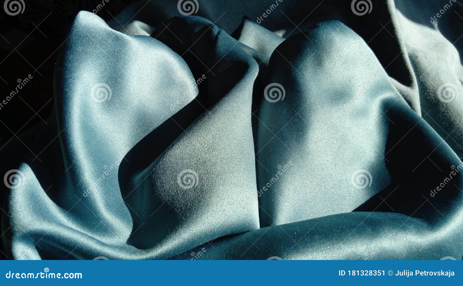 Silk of Blue Color. Wave Satin Glitter Fabric. Stock Image - Image of