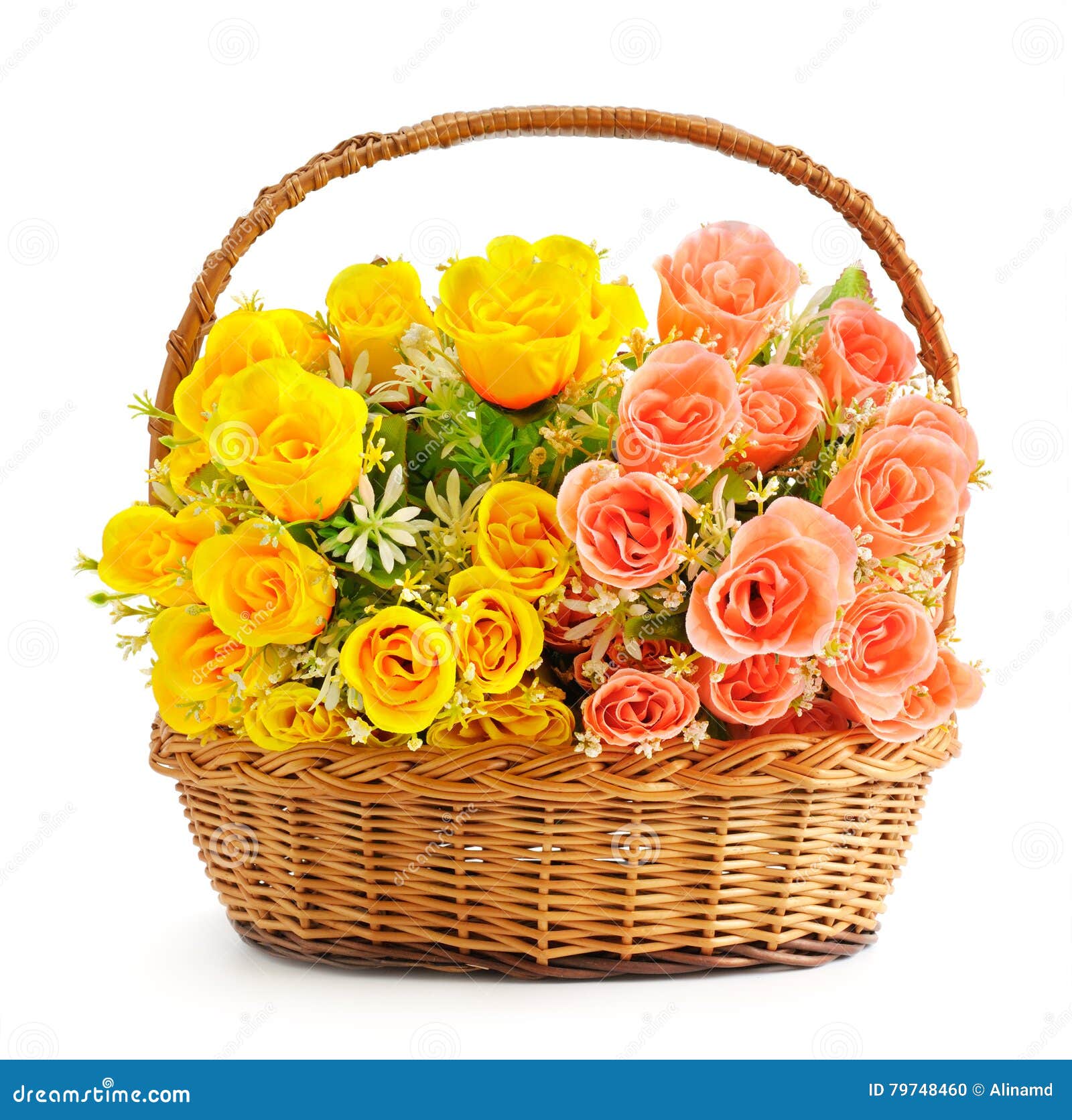 Silk Flowers in Basket on White Background Stock Photo Image of