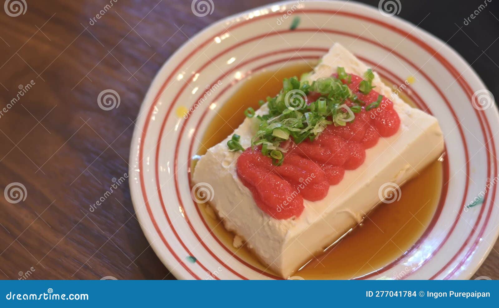 Silk Japanese Tofu, Japanese Soft Cold Tofu with Sauce in a Ceramic