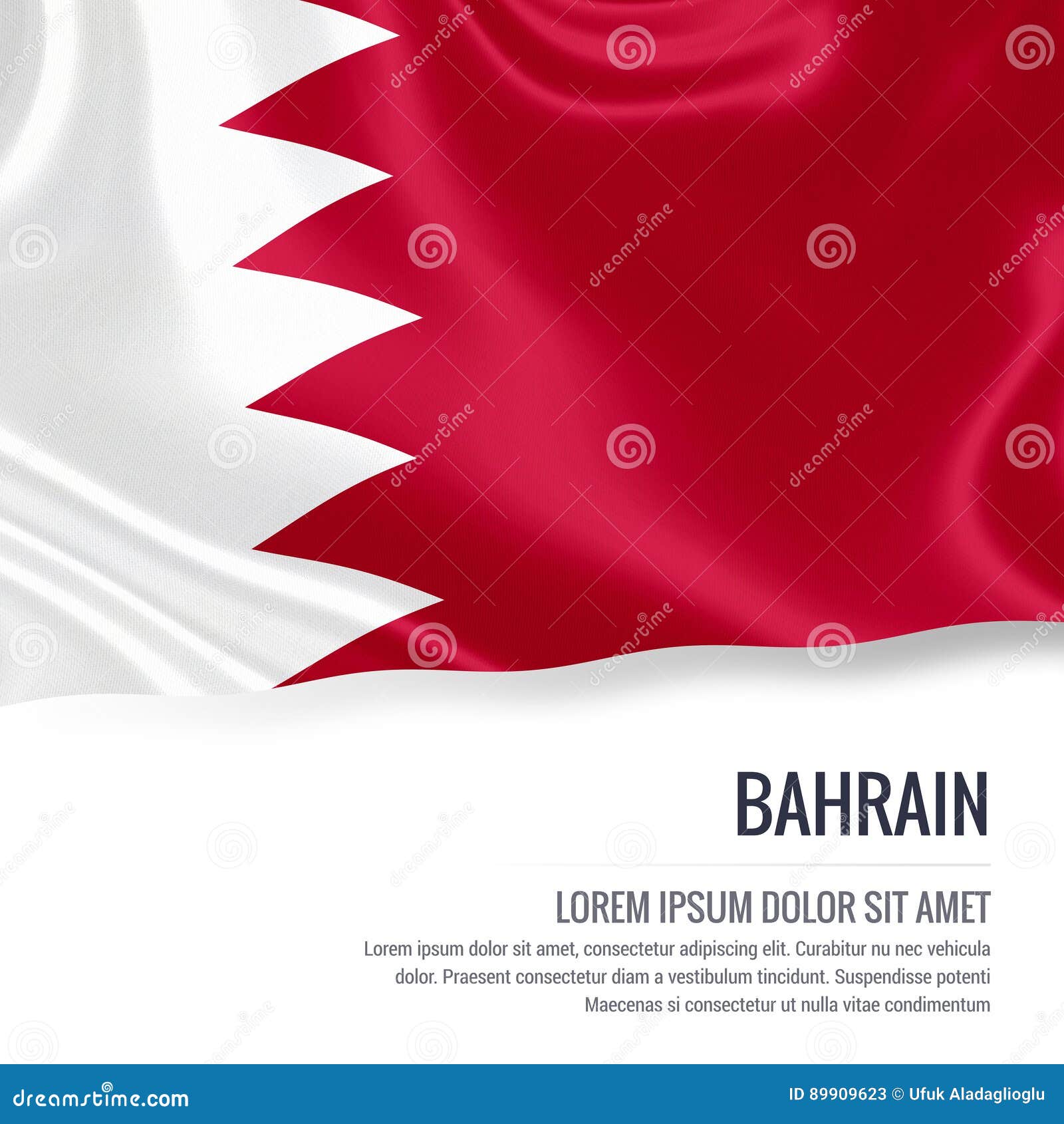 silky flag of bahrain waving on an  white background with the white text area for your advert message.