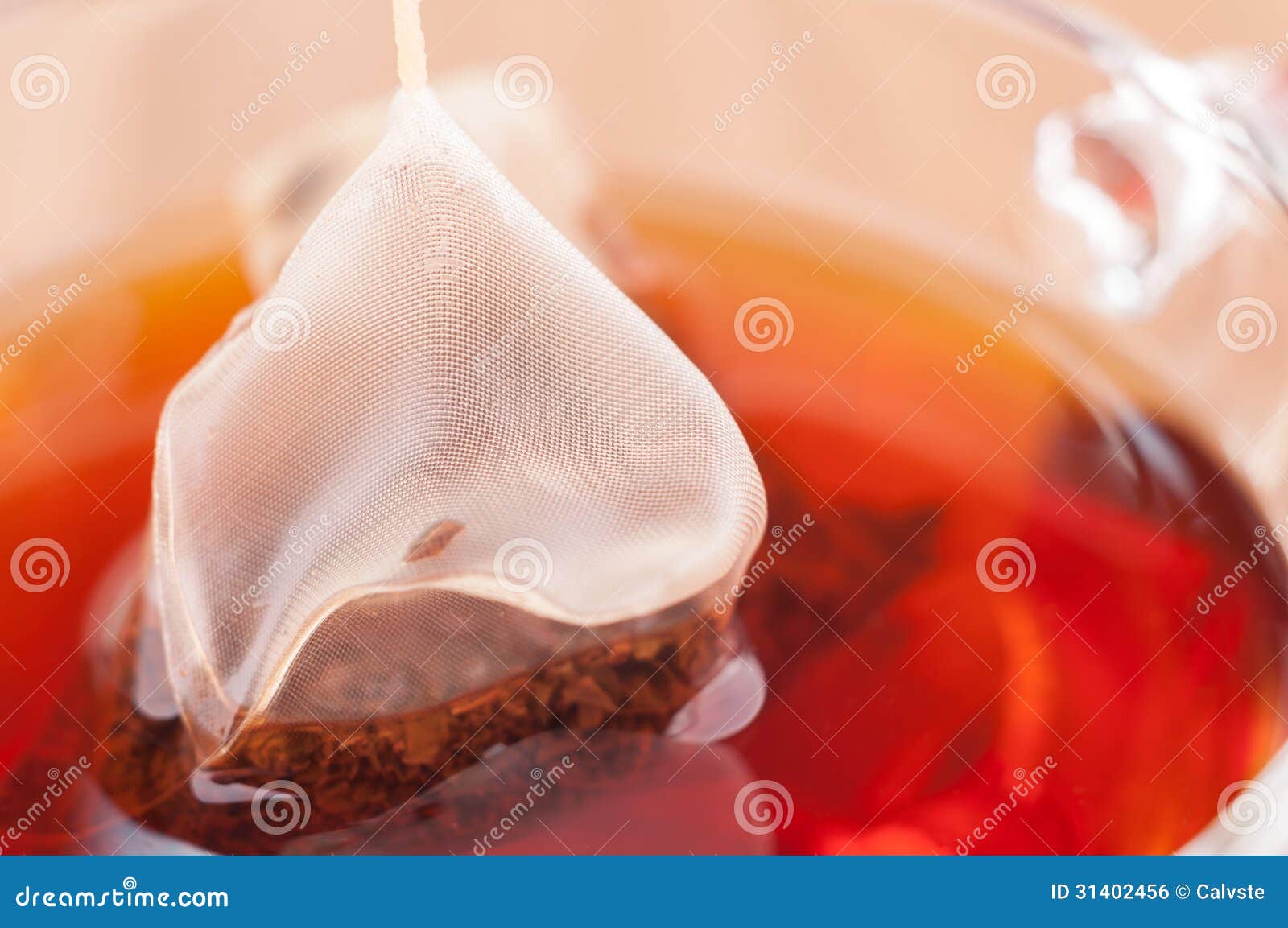 Silky Mesh Tea Bag in a Cup Extreme Close Up Stock Photo - Image