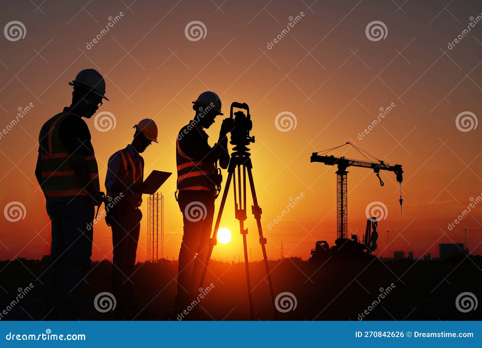 sillhouette of engineers group planning and working construction. generative ai