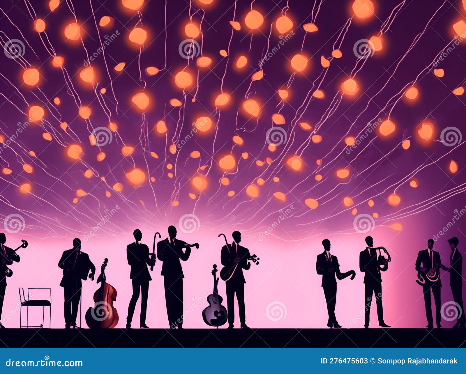 Sillouhate of Jazz Band on Stage with Colorful Stock Illustration ...