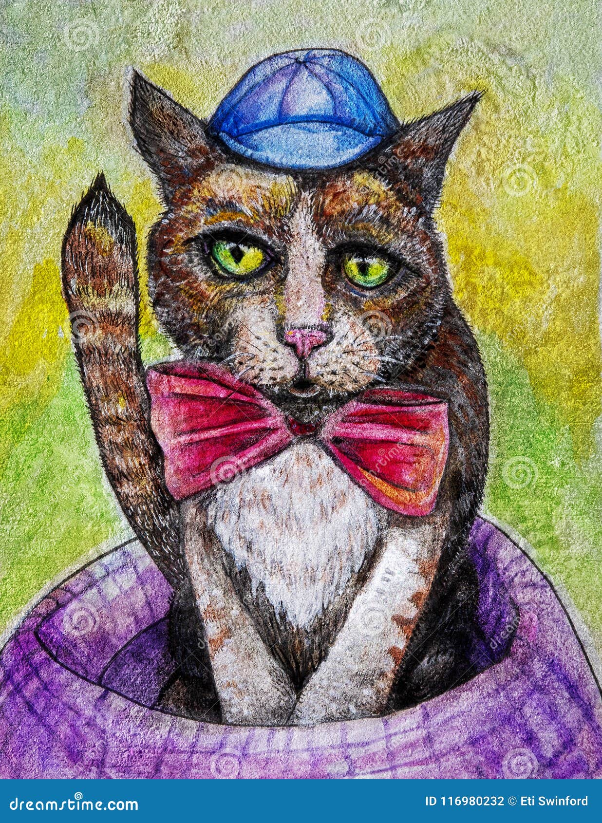 silly cat with hat and bow tie art