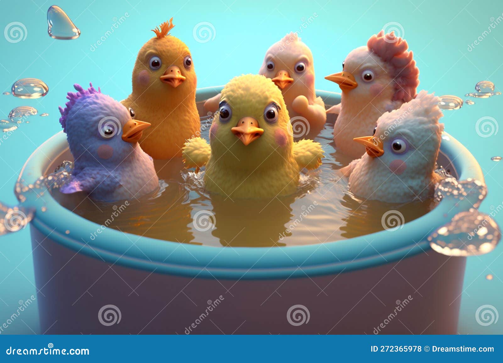 Silly Chickens Splashing Around in a Pool of Water Stock Illustration