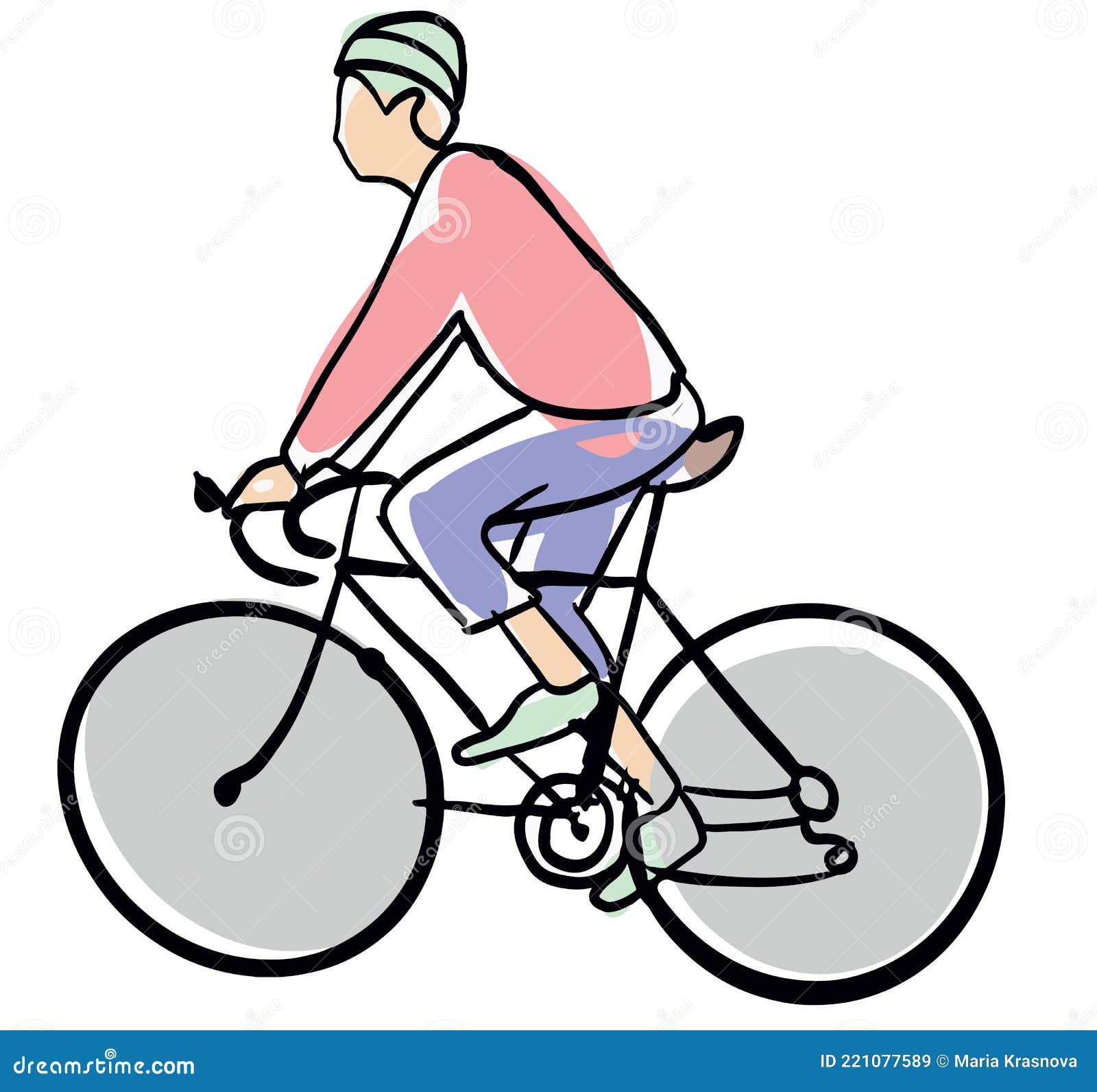 Silueta De Color De Un Ciclista Sobre Un Fondo Blanco. Dibujo De