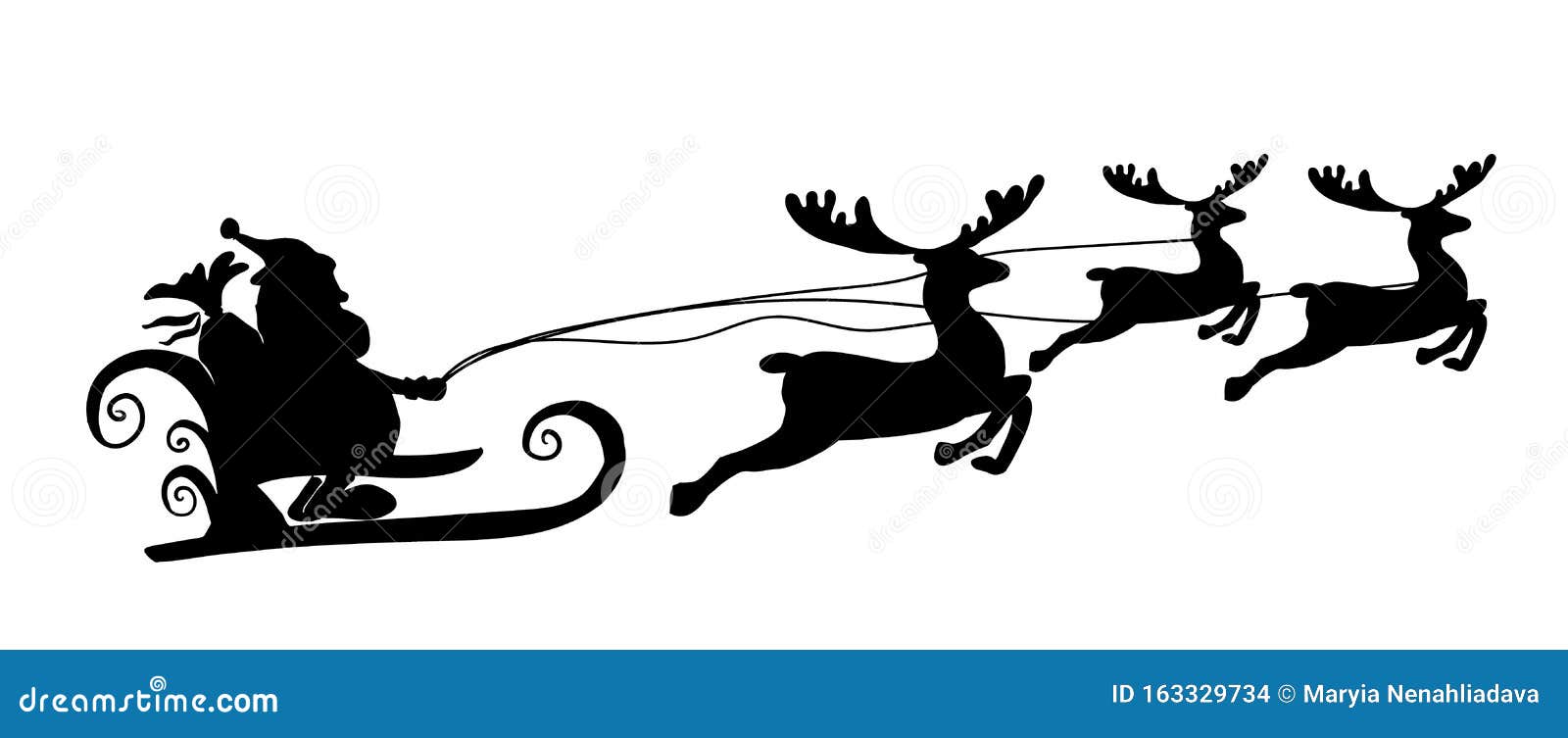 Silueta De Santa Claus En Trineo Con Ciervo Vector Stock de ilustración -  Ilustración de historieta, nuevo: 163329734