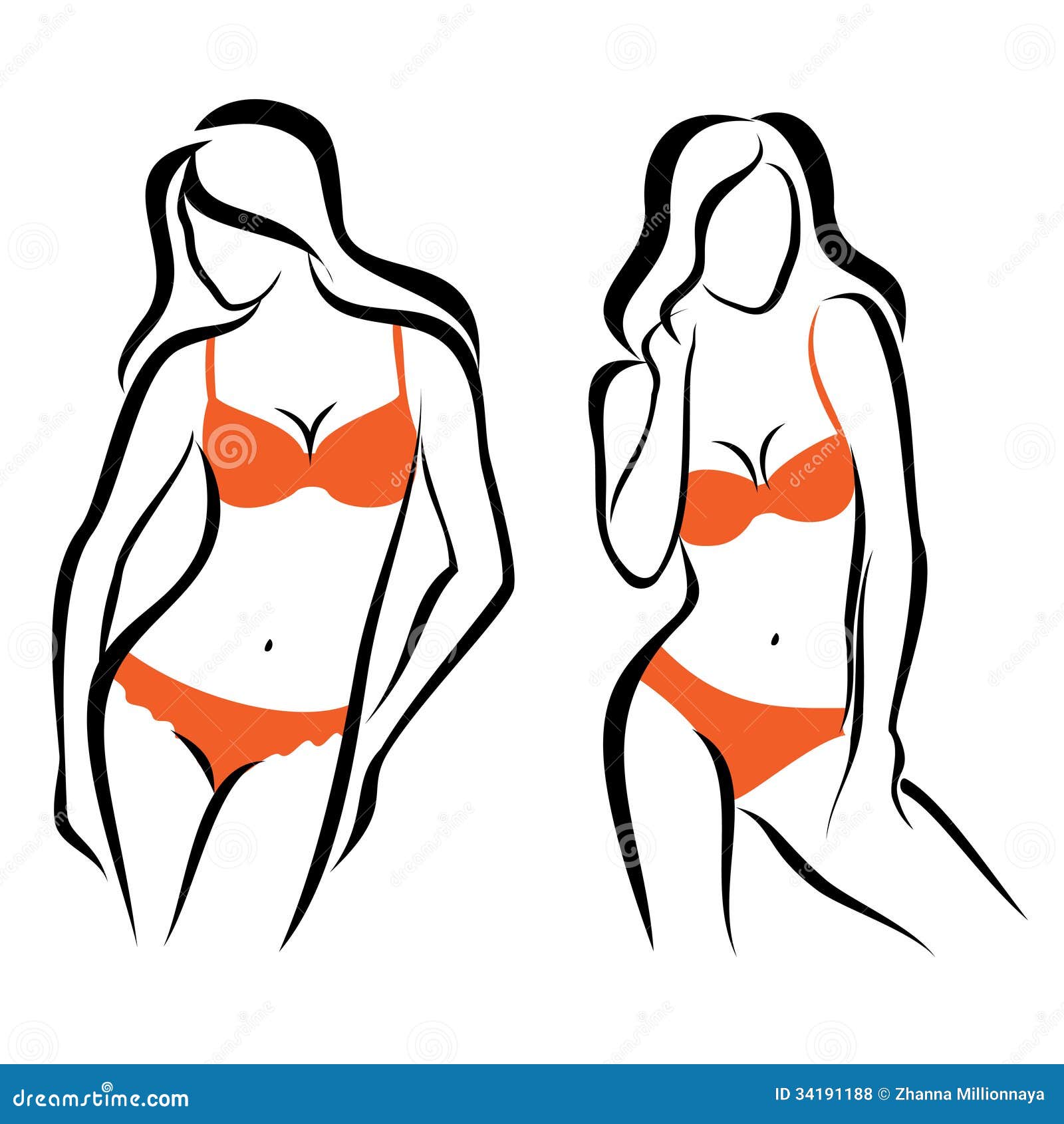 Siluetas Atractivas De La Mujer, Ropa Interior Ilustración del - de pelo, bikini: 34191188