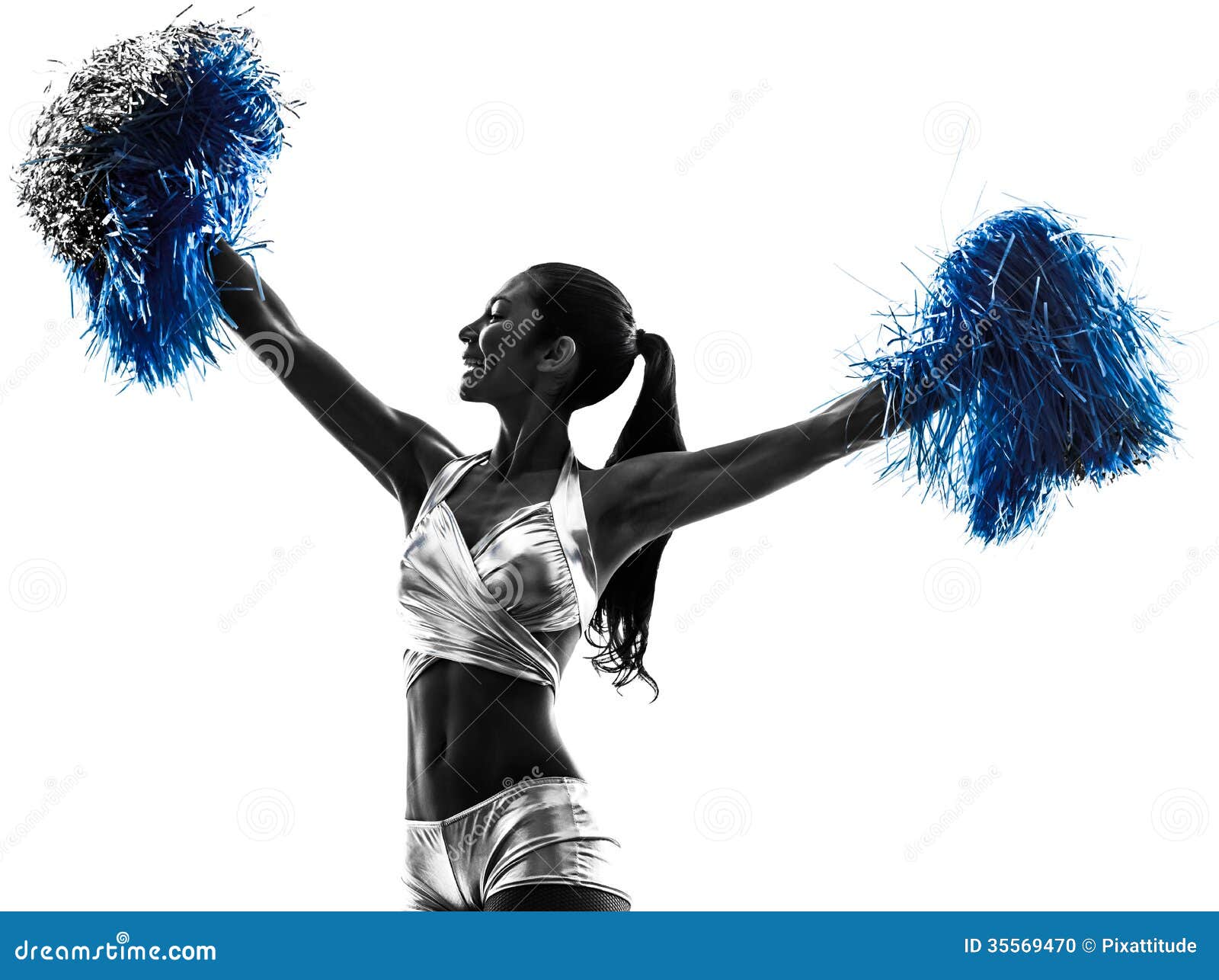 Siluetta Cheerleading Della Ragazza Pon Pon Della Giovane Donna Fotografia  Stock - Immagine di cheerleader, adulti: 35569470