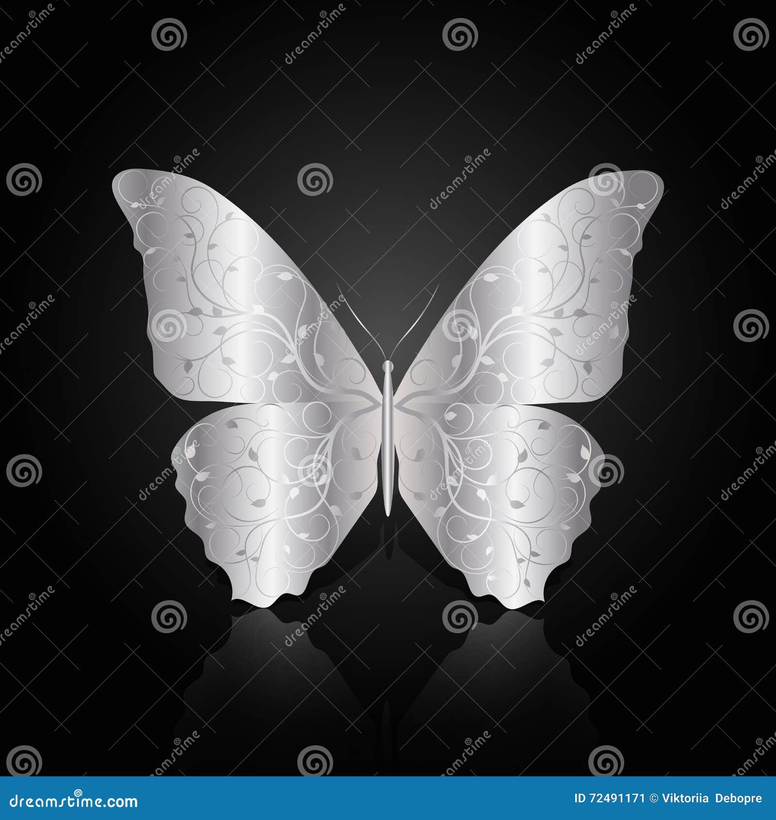 Silver Abstract Butterfly on Black Background Stock Vector