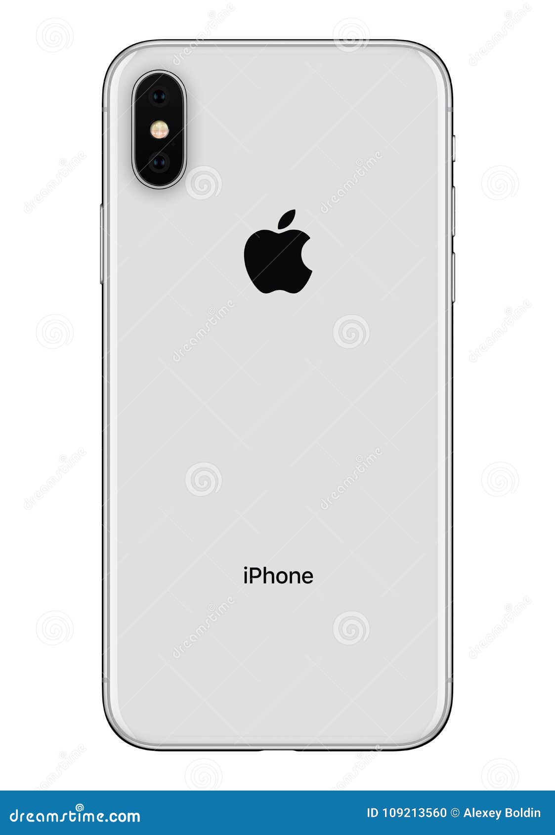 Silver Apple IPhone X Back Side Front View Isolated on White