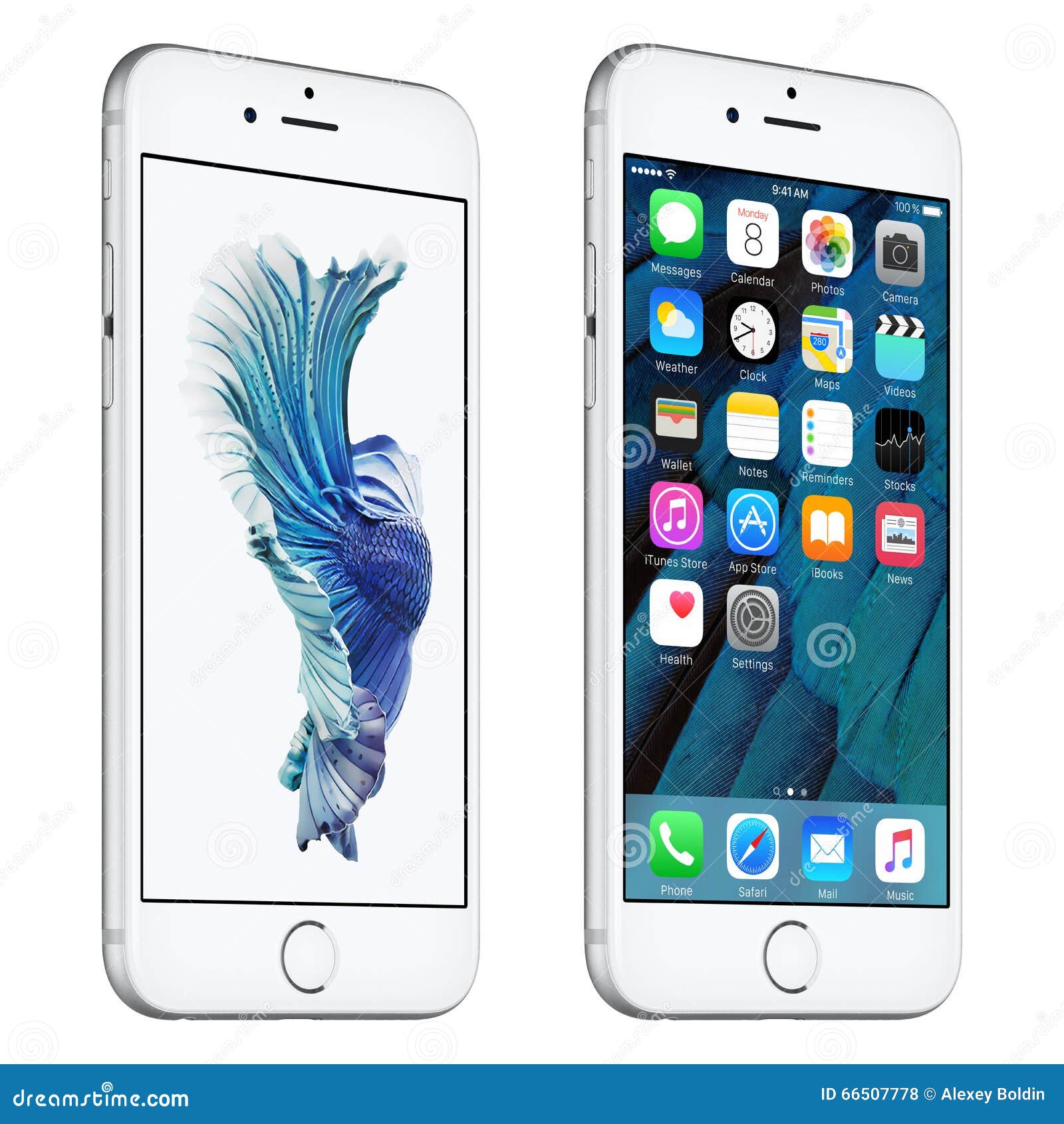 Silver Apple IPhone 6s Slightly Rotated Front View with IOS 9 Editorial