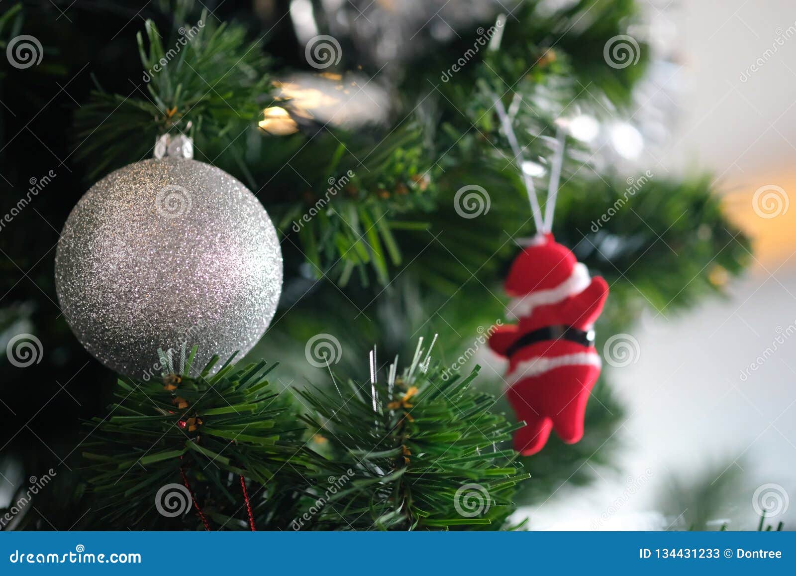 Silver Ball Decorated Christmas Tree Stock Image Image of pine, shiny
