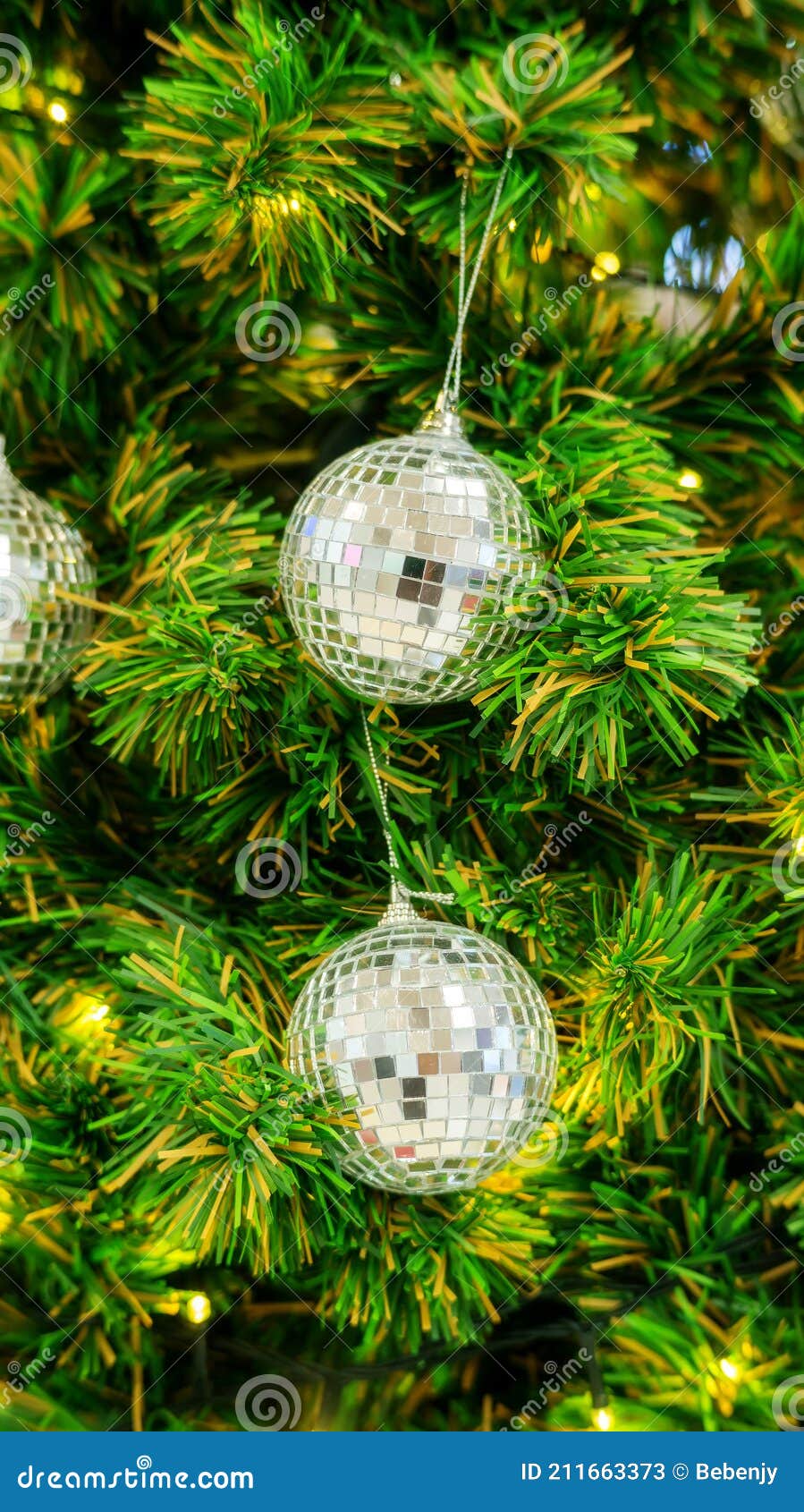 Silver Ball Hanging on a Christmas Tree Stock Image Image of ornament