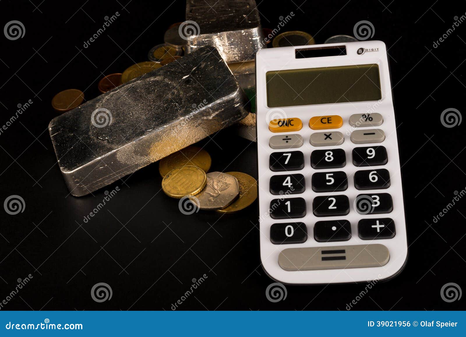 Silver bars and calculator stock photo. Image of metal 39021956