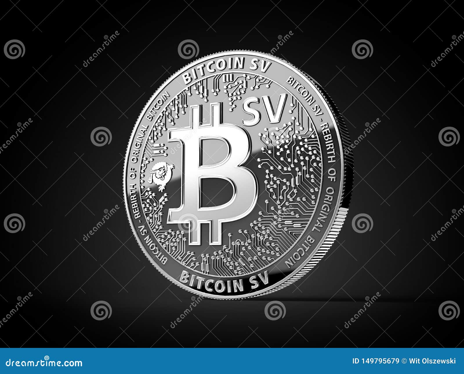 Silver Bitcoin Satoshi Vision Bitcoin SV or BSV Cryptocurrency Physical  Concept Coin Isolated on Black Background. 3D Rendering Stock Illustration  - Illustration of physical, coin: 149795679