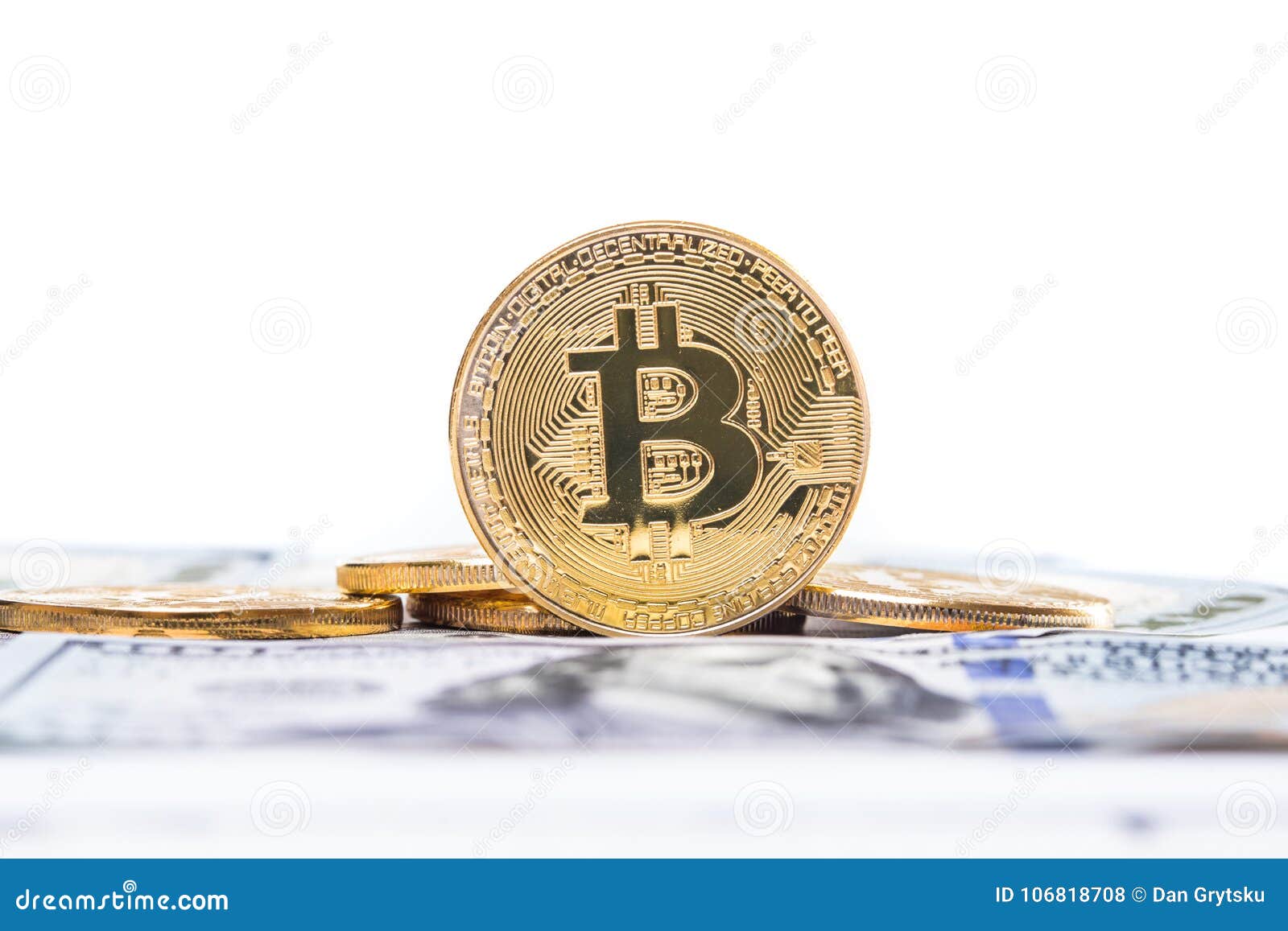 Silver Bitcoin on Us Dollars Banknotes. Mining Concept Stock Photo - Image  of market, silver: 106818708