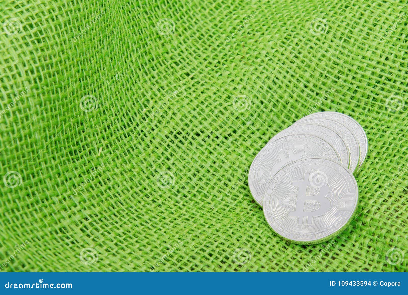 Silver Bitcoins on a Sack Cloth Stock Photo - Image of business, digital:  109433594