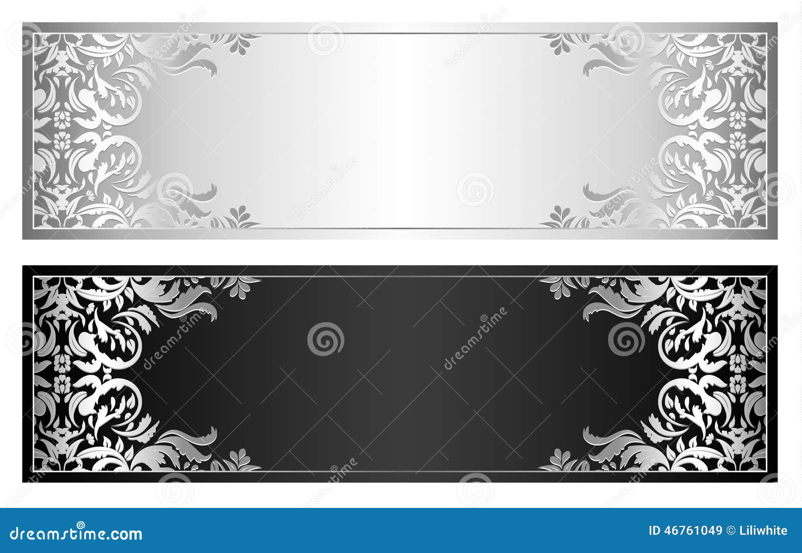 Silver and Black Voucher with Victorian Pattern Stock Vector