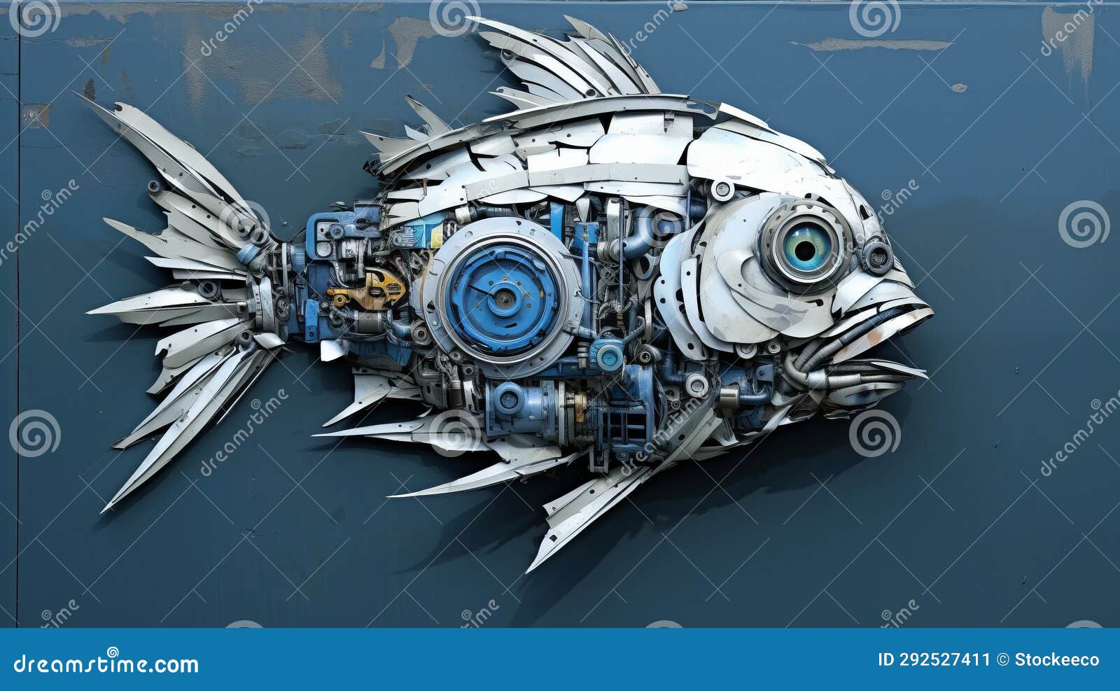 Silver and Blue Fish Gear Sculpture: a Detailed and Humorous Environmental  Art Piece Stock Illustration - Illustration of high, ultra: 292527411