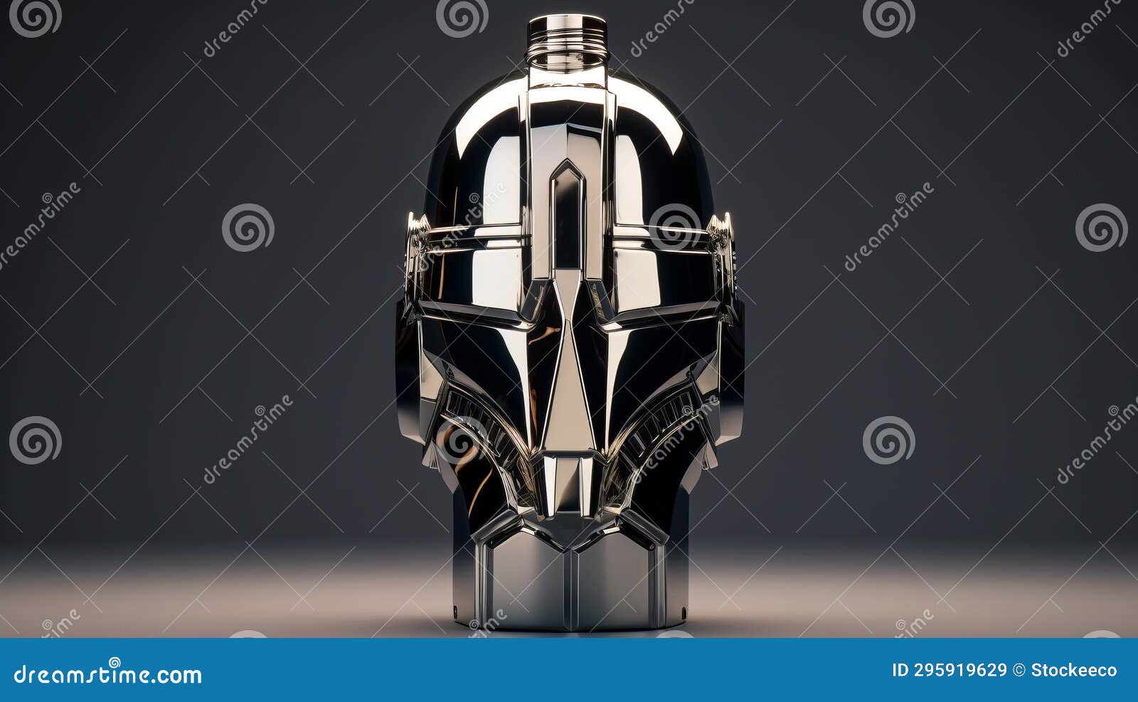 sci-fi chrome-plated vaporetto bottle with robot head helmet 