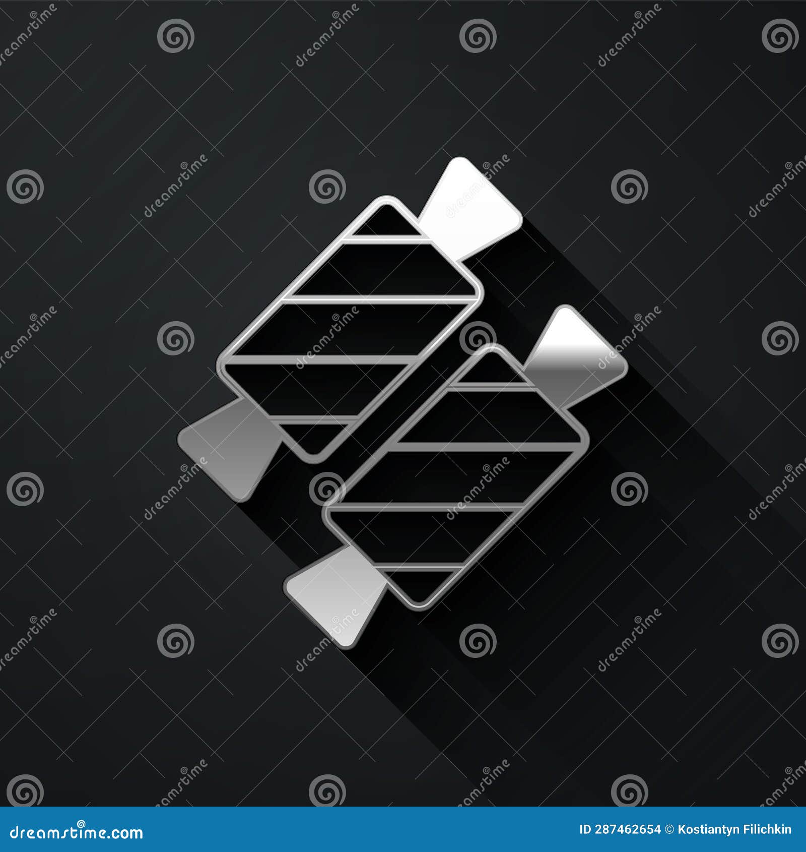 silver candy icon  on black background. happy valentines day. long shadow style. 