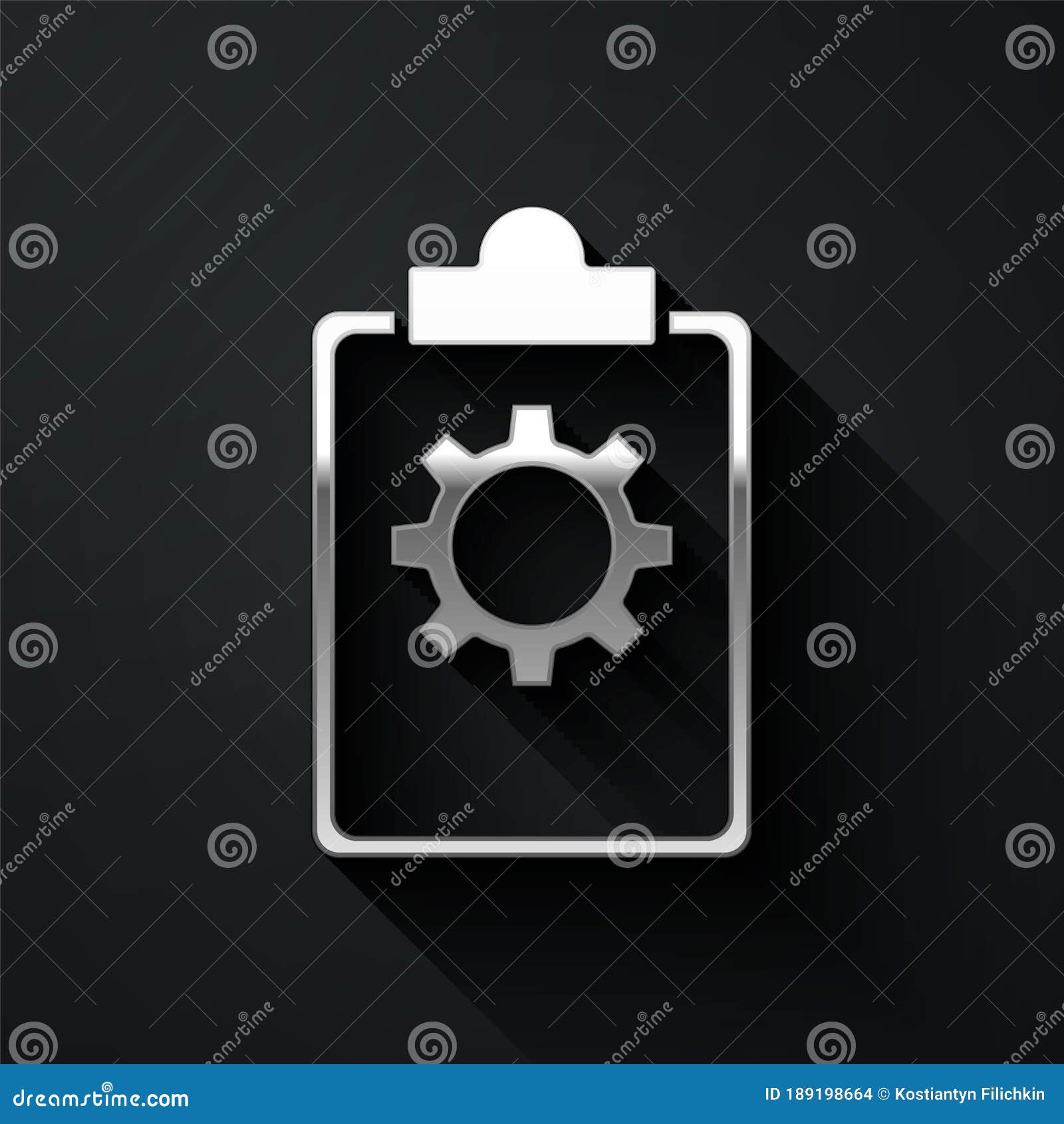 Silver Checklist Clipboard with 24 Hours Service Icon Isolated on Black
