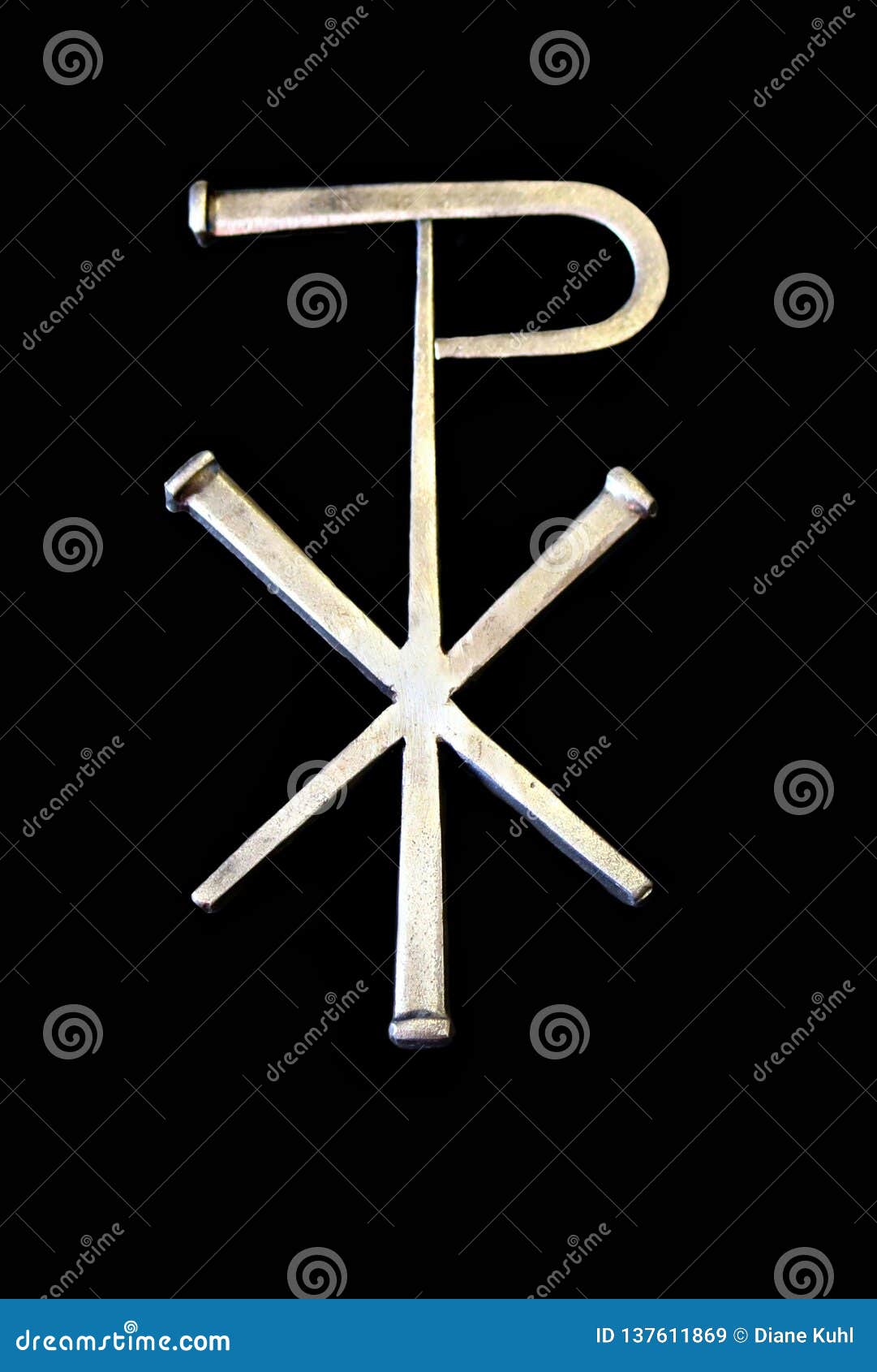 silver chi rho made with nail d metal