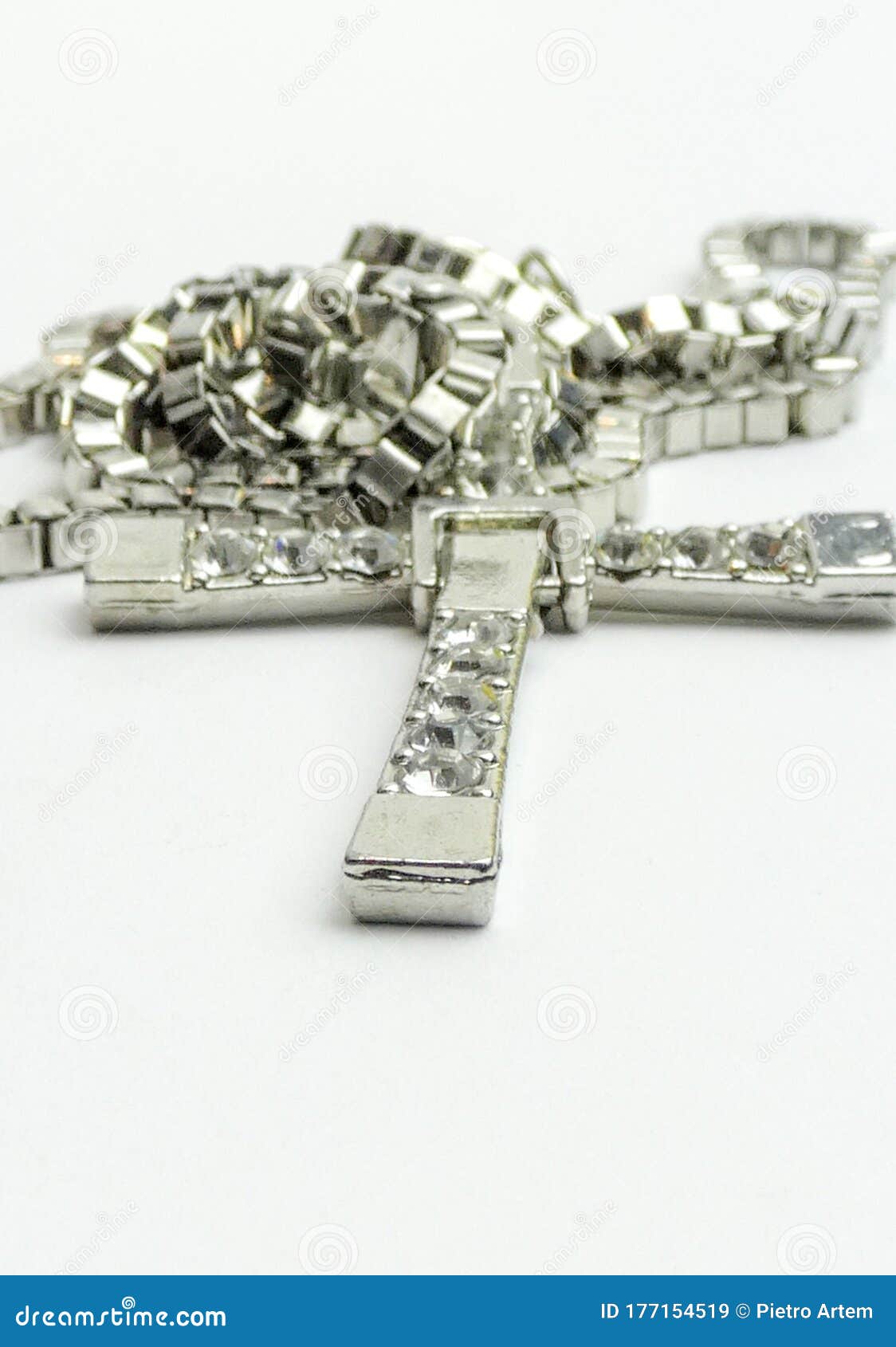 Silver Christian Cross Necklace Isolated on White. Cross of Silver on a ...