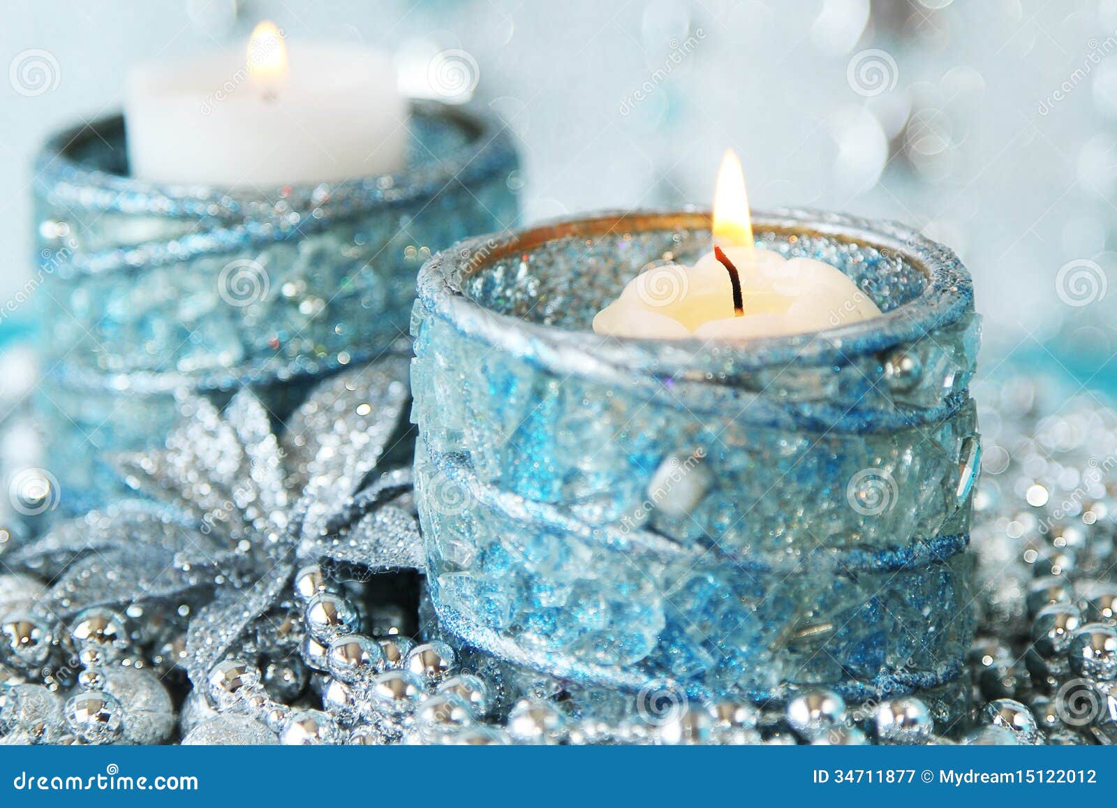 Silver Christmas Decoration with Candle Stock Image Image of blur