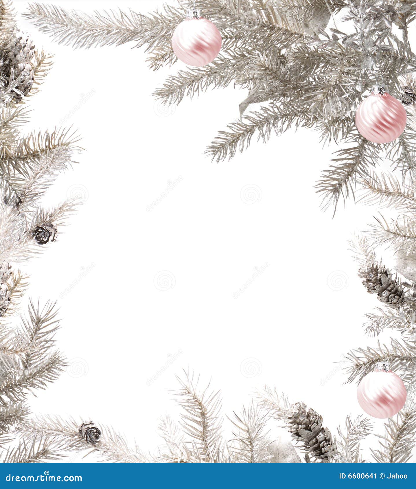 Silver Christmas Frame With Pink Baubles Stock Image 