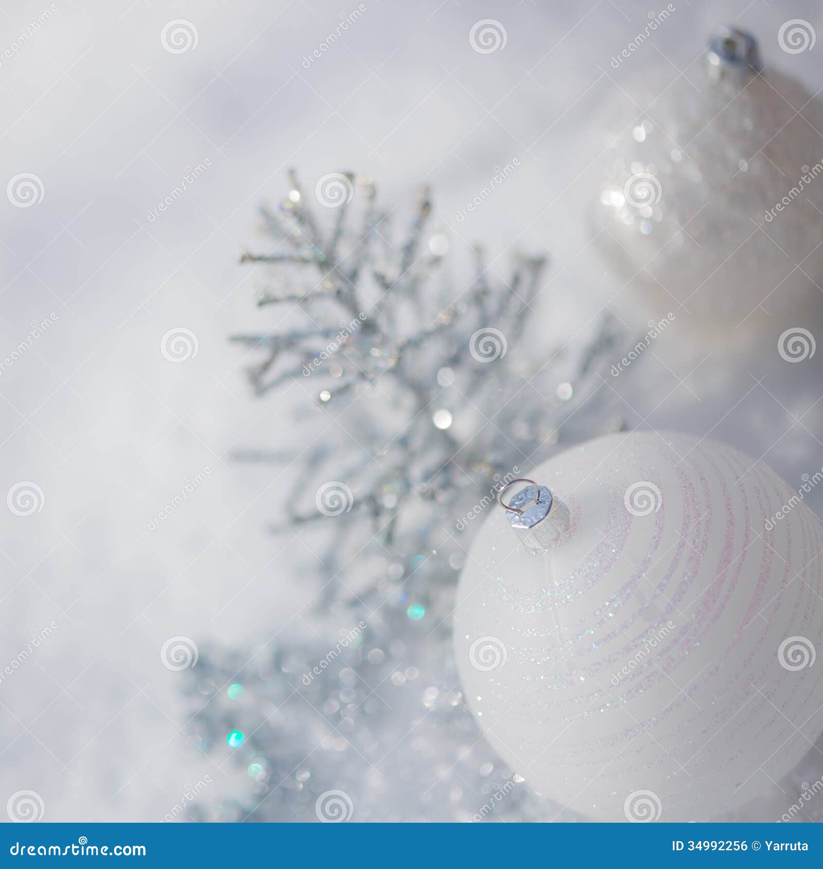 Silver Christmas Tree Decorations On Snow Royalty Free 
