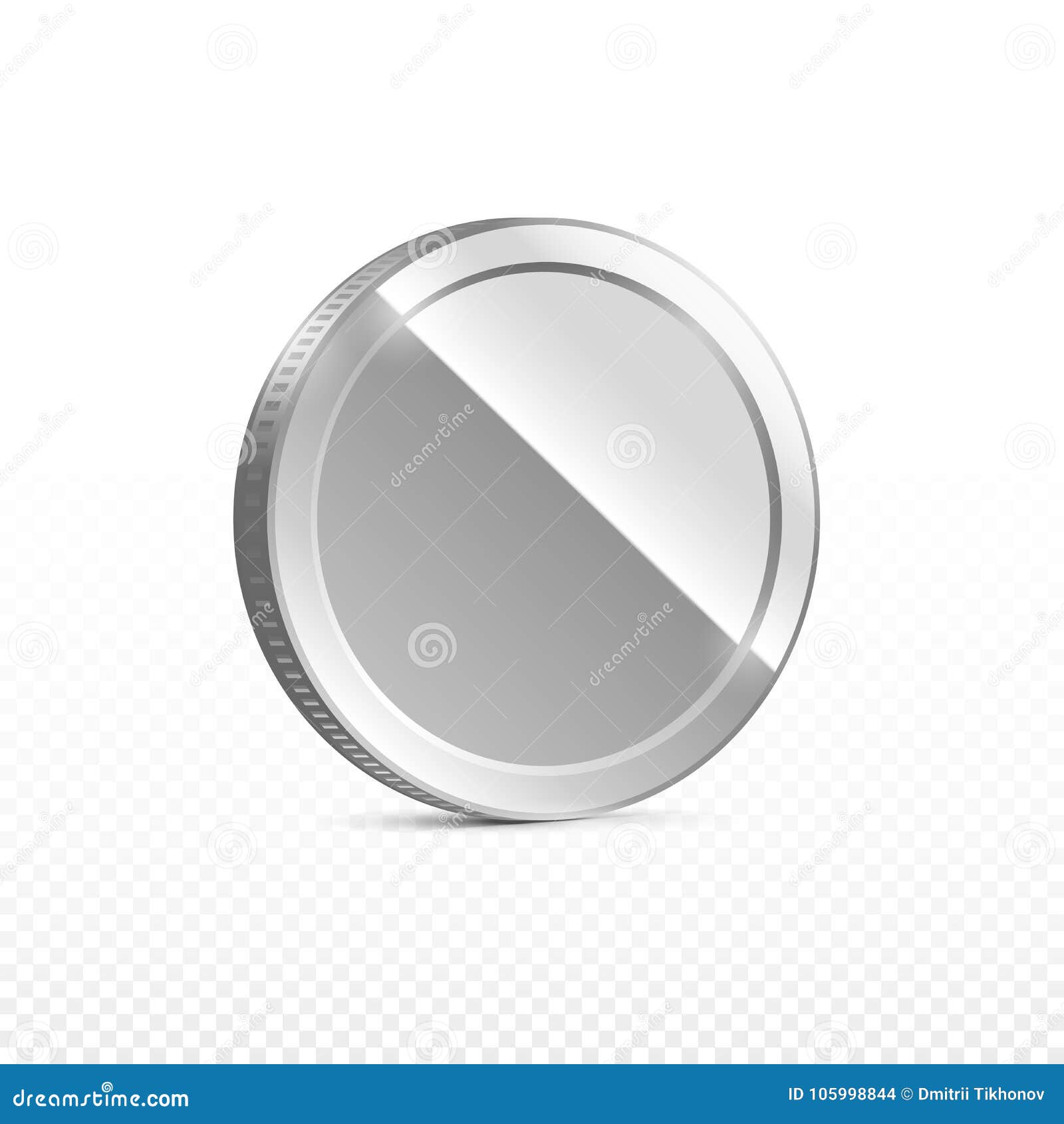 Silver Coin Isolated on Transparent in Different Positions Stock Vector