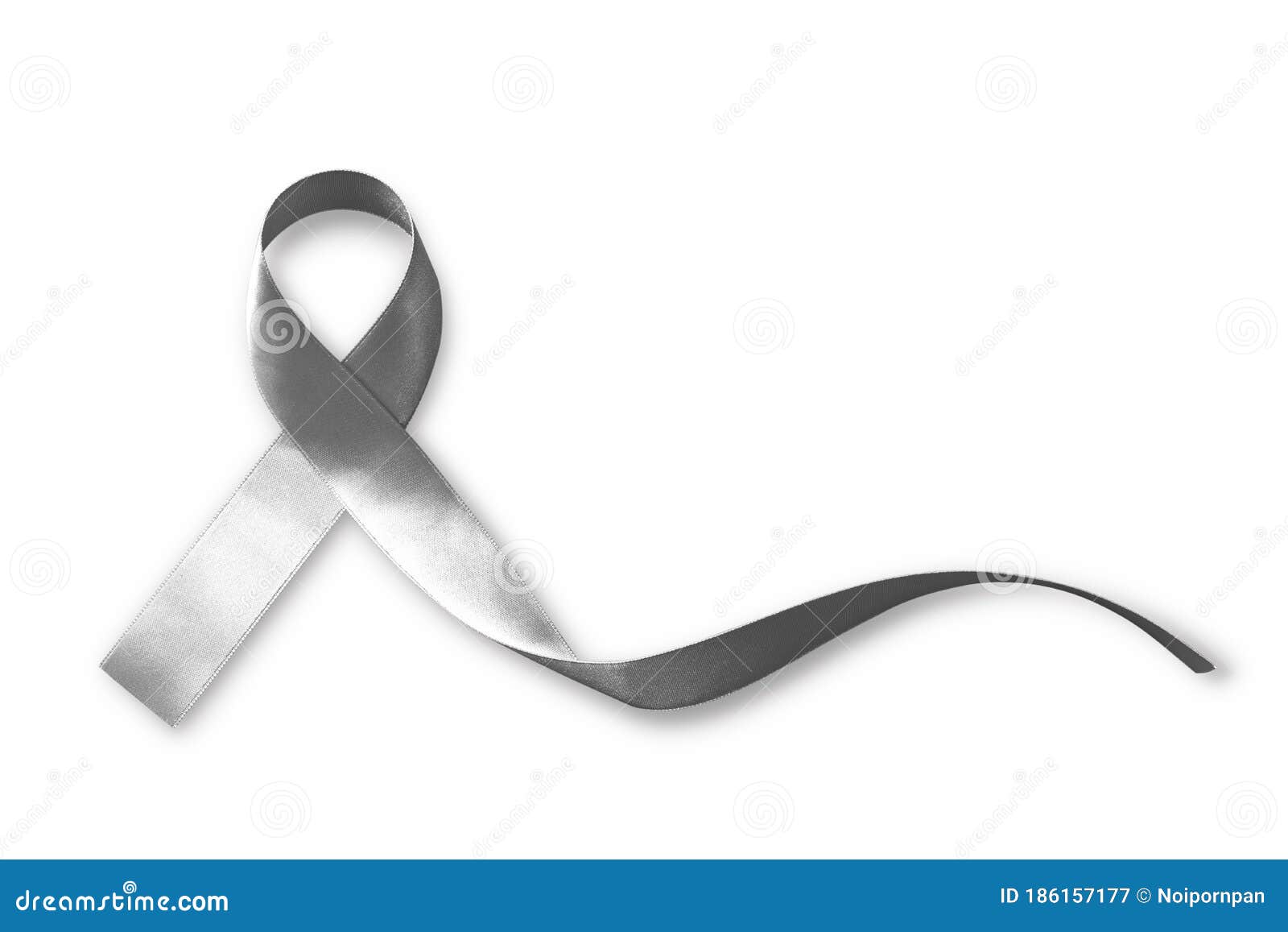 silver color ribbon  on white background clipping path for parkinson`s disease awareness and brain cancer tumor illness