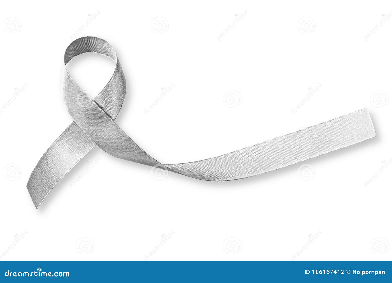 silver color ribbon  on white background clipping path for parkinson`s disease awareness and brain cancer tumor illness