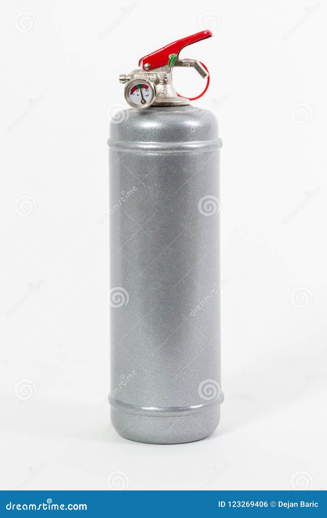 Silver Colored Retro Fire Extinguisher Isolated on White Background