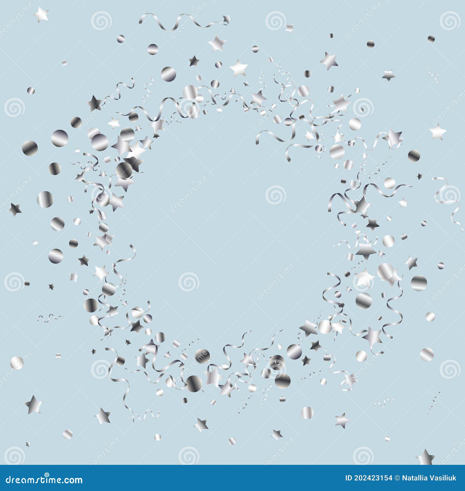 Silver Confetti Party Vector Blue Background. Stock Vector
