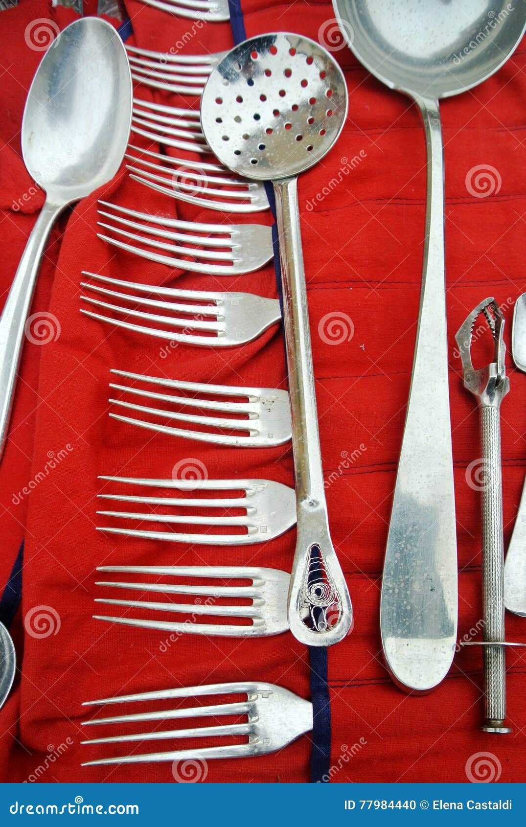 Silver cutlery set stock photo. Image of spoon, dishware 77984440