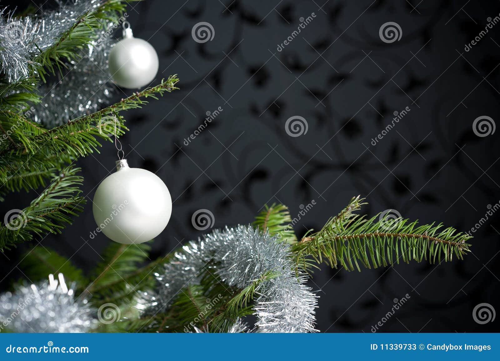 Silver Decorated Christmas Tree Stock Image - Image of green, wallpaper