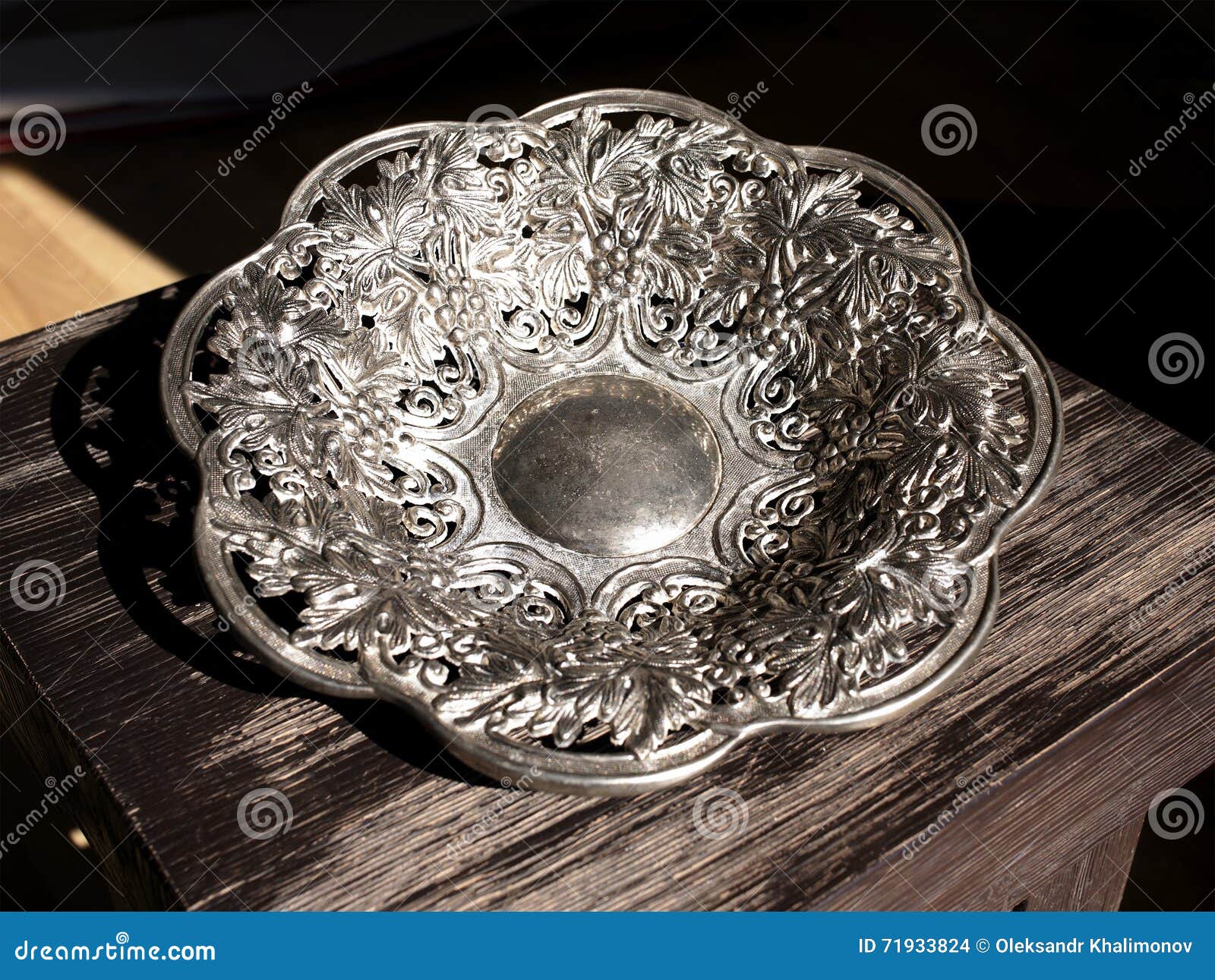 Silver decorative plate stock photo. Image of plate, object 71933824
