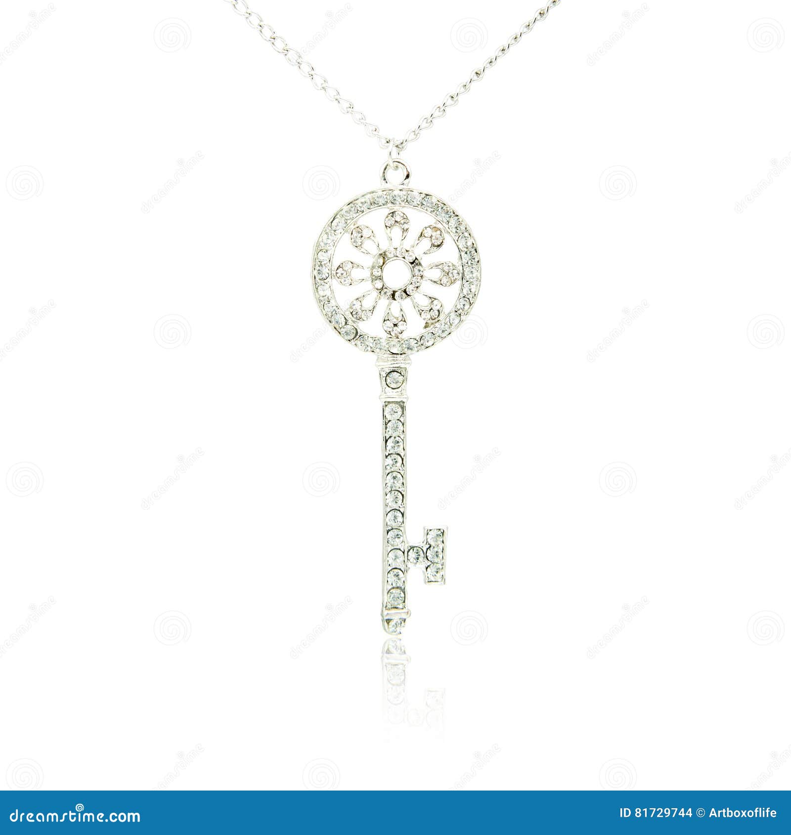 Silver Diamond Key Pendant Isolated on White Stock Photo Image of