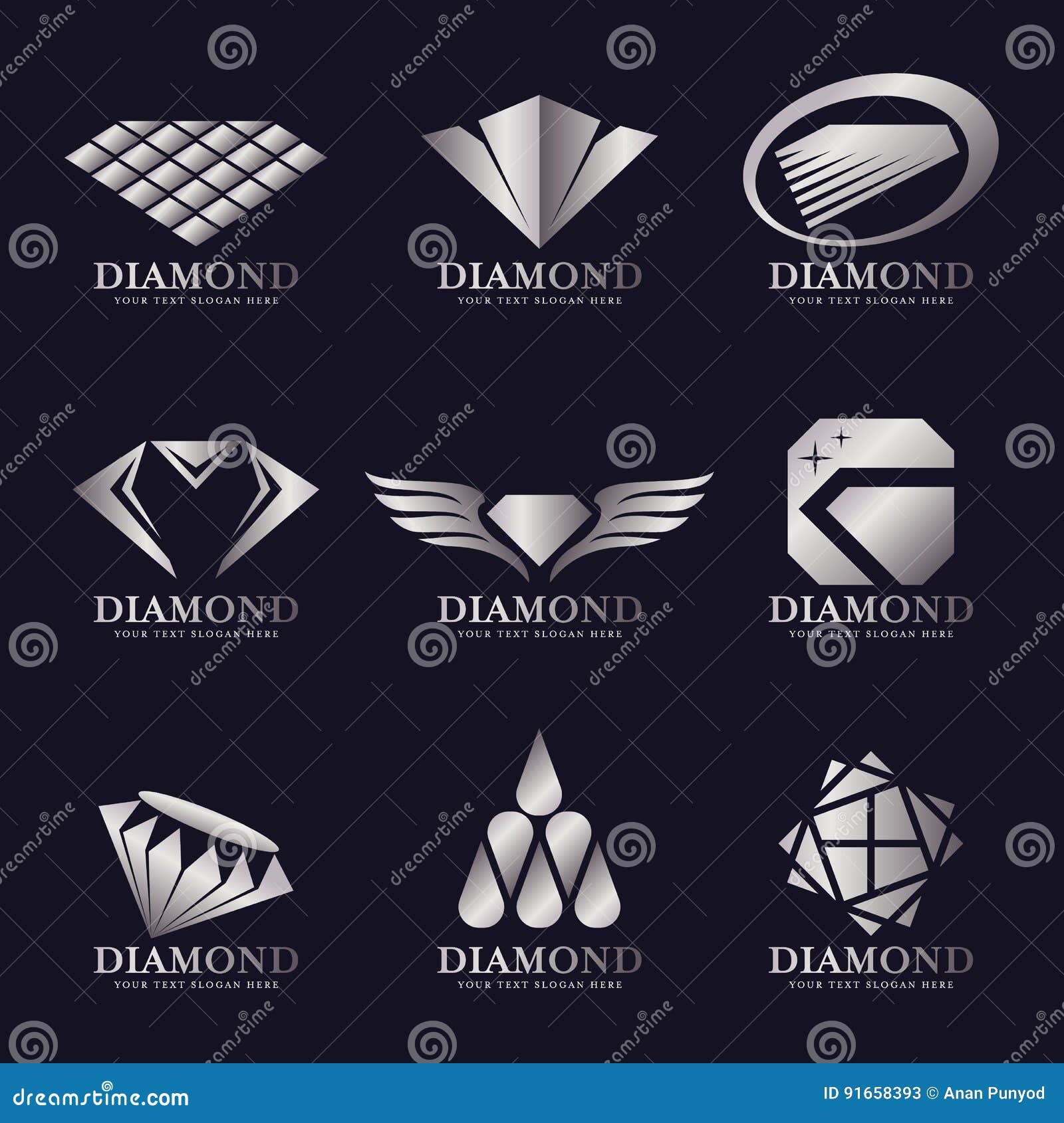 Silver Diamond Logo Vector Illustration Set Design Stock Vector