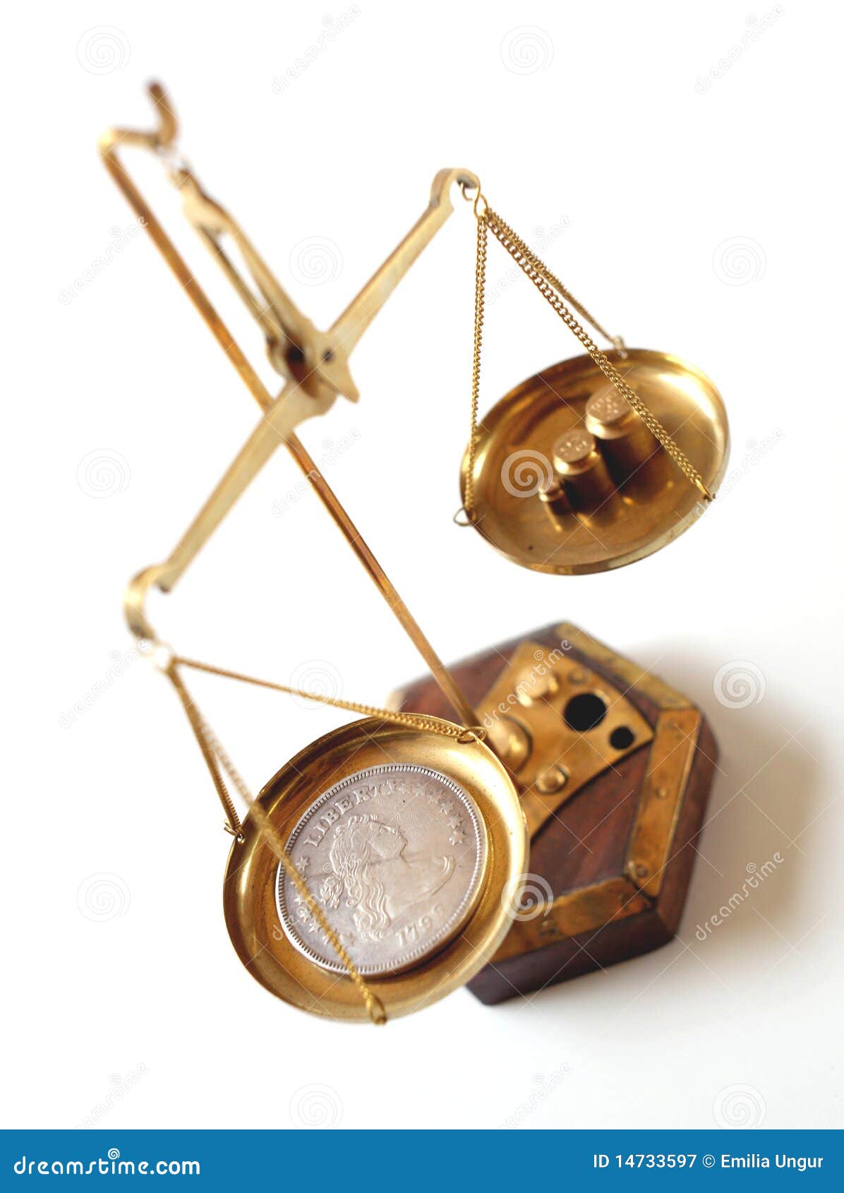 Silver dollar on scale stock image. Image of weight, equilibrium 14733597