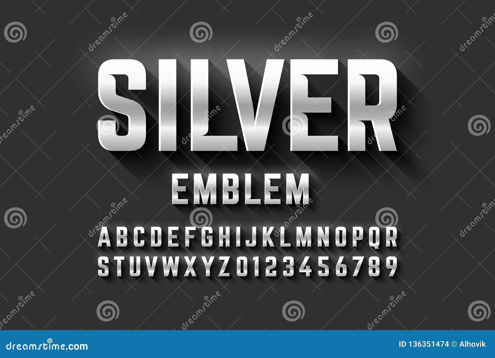 silver emblem style font, metallic alphabet